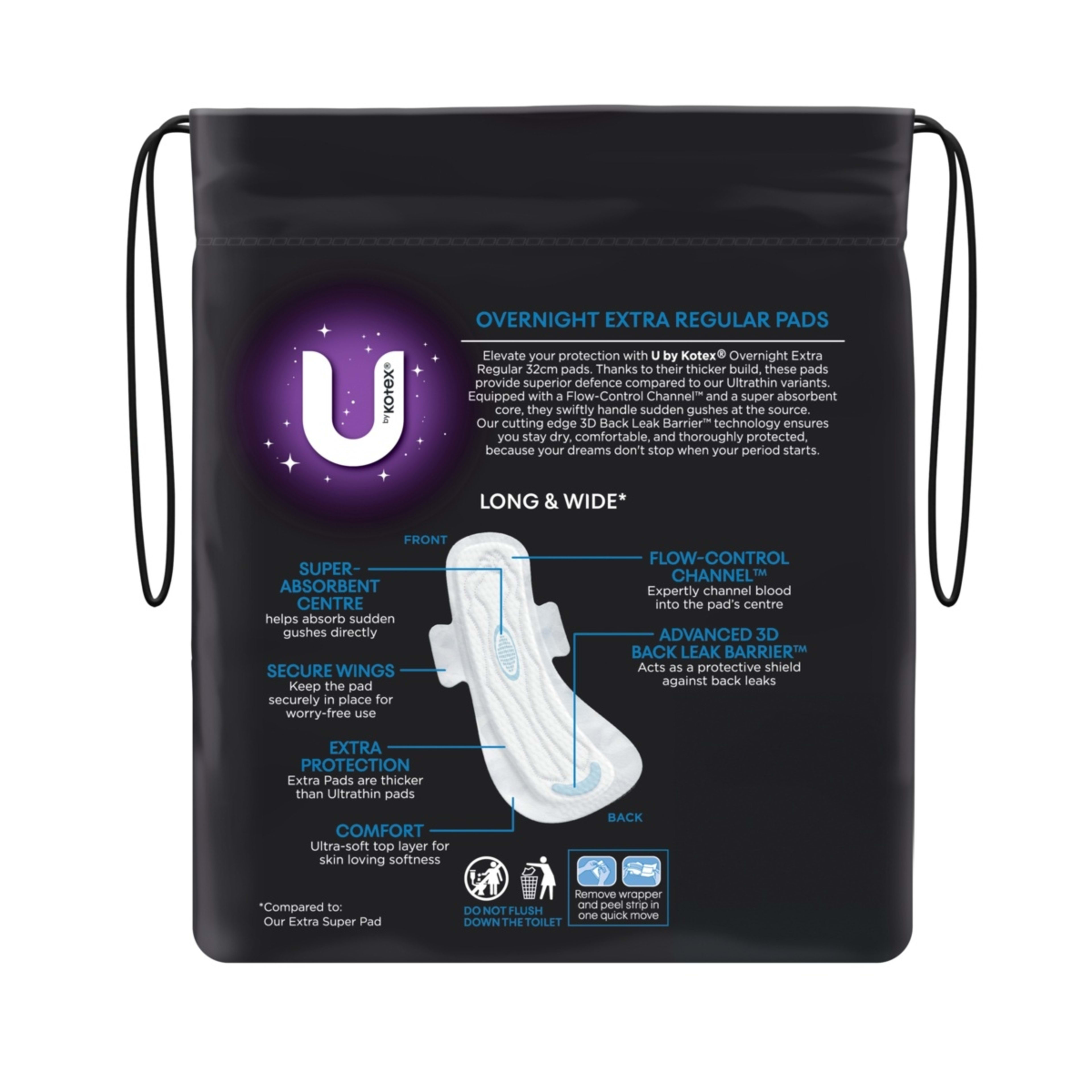 3 U by Kotex 10 Pack Extra Overnight Pads with Wings, 3 of 10