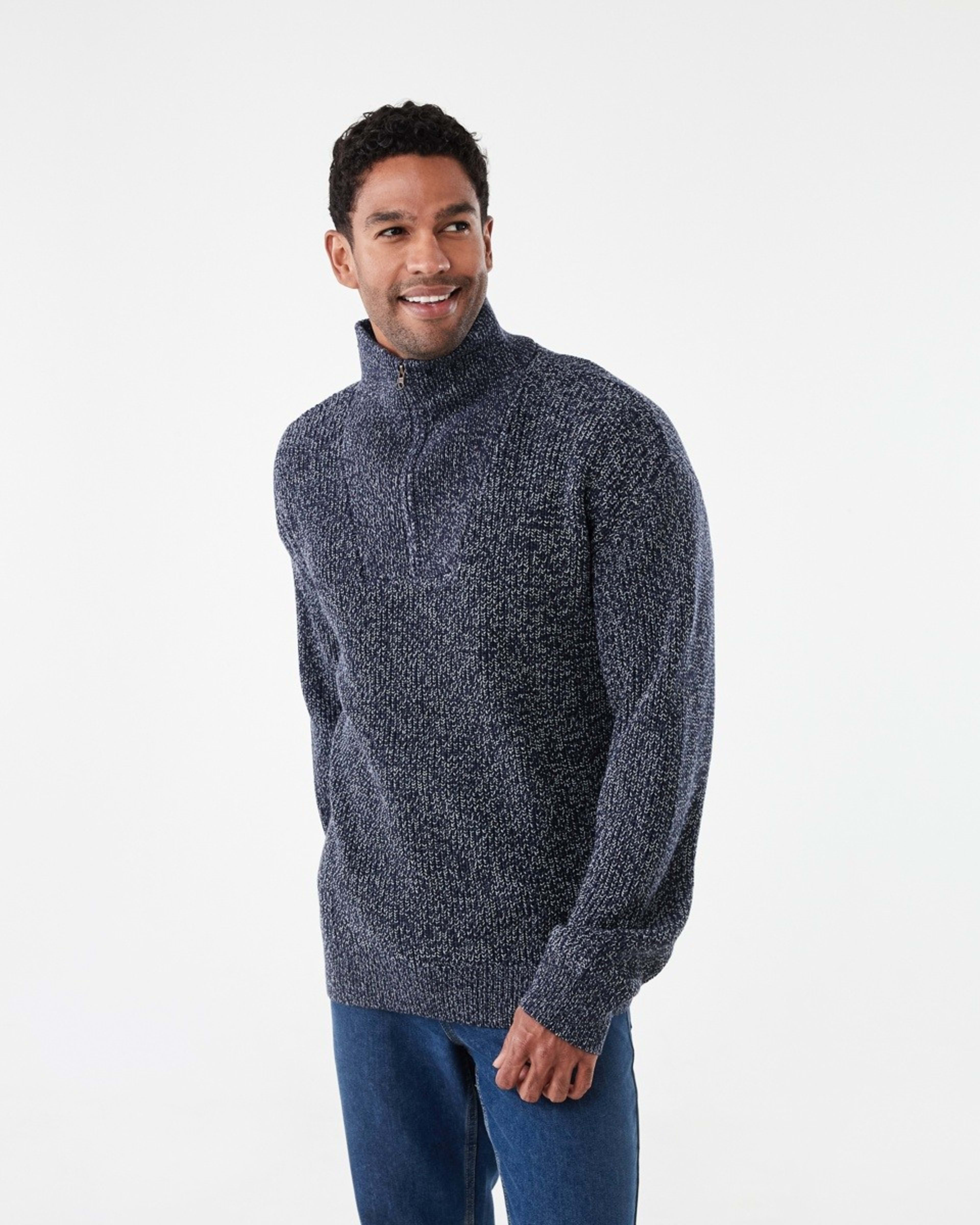 2 1/4 Zip Knit Jumper Nvy Marle, 2 of 5