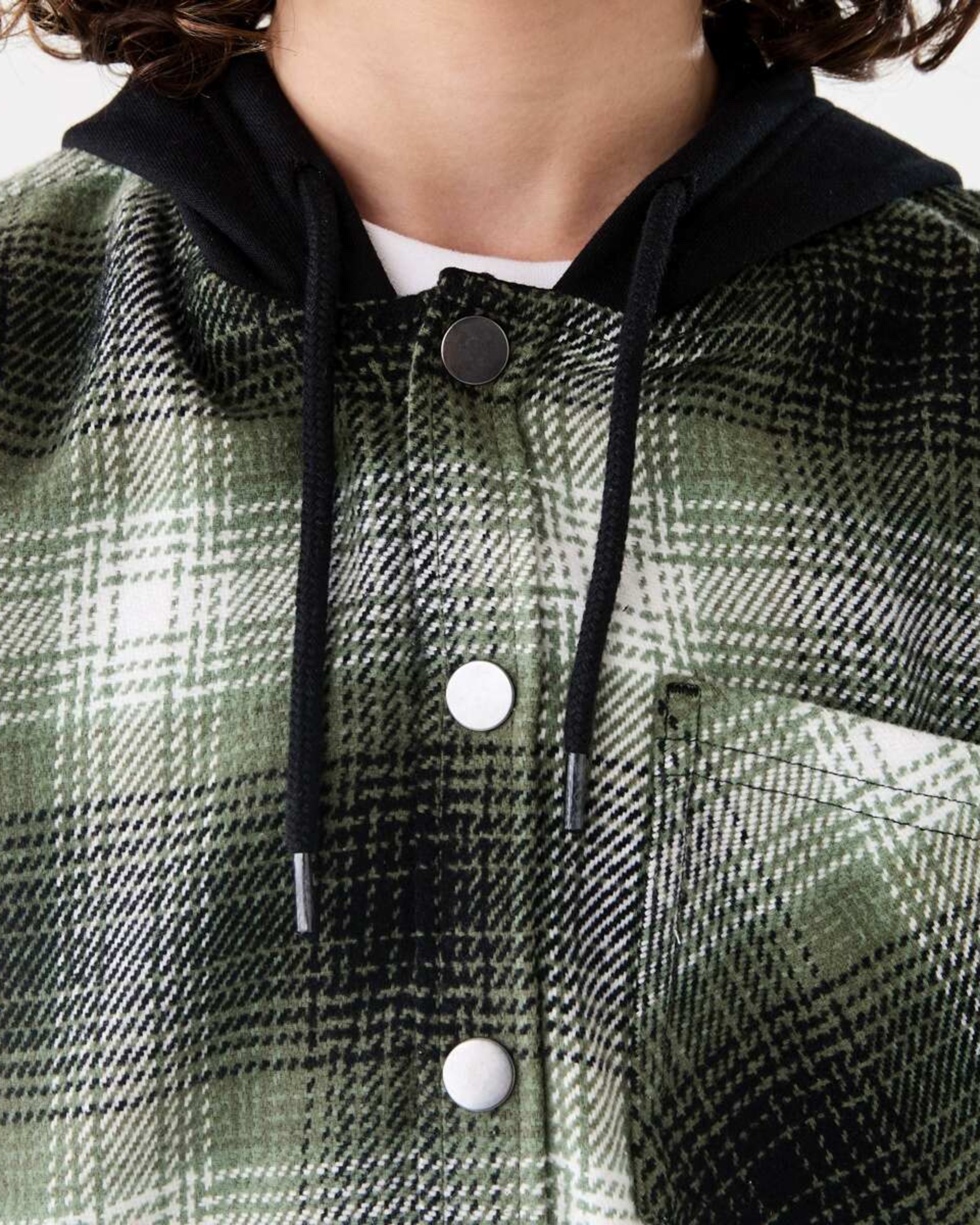 5 Long Sleeve Hooded Flannel Shirt Grn Check, 5 of 8
