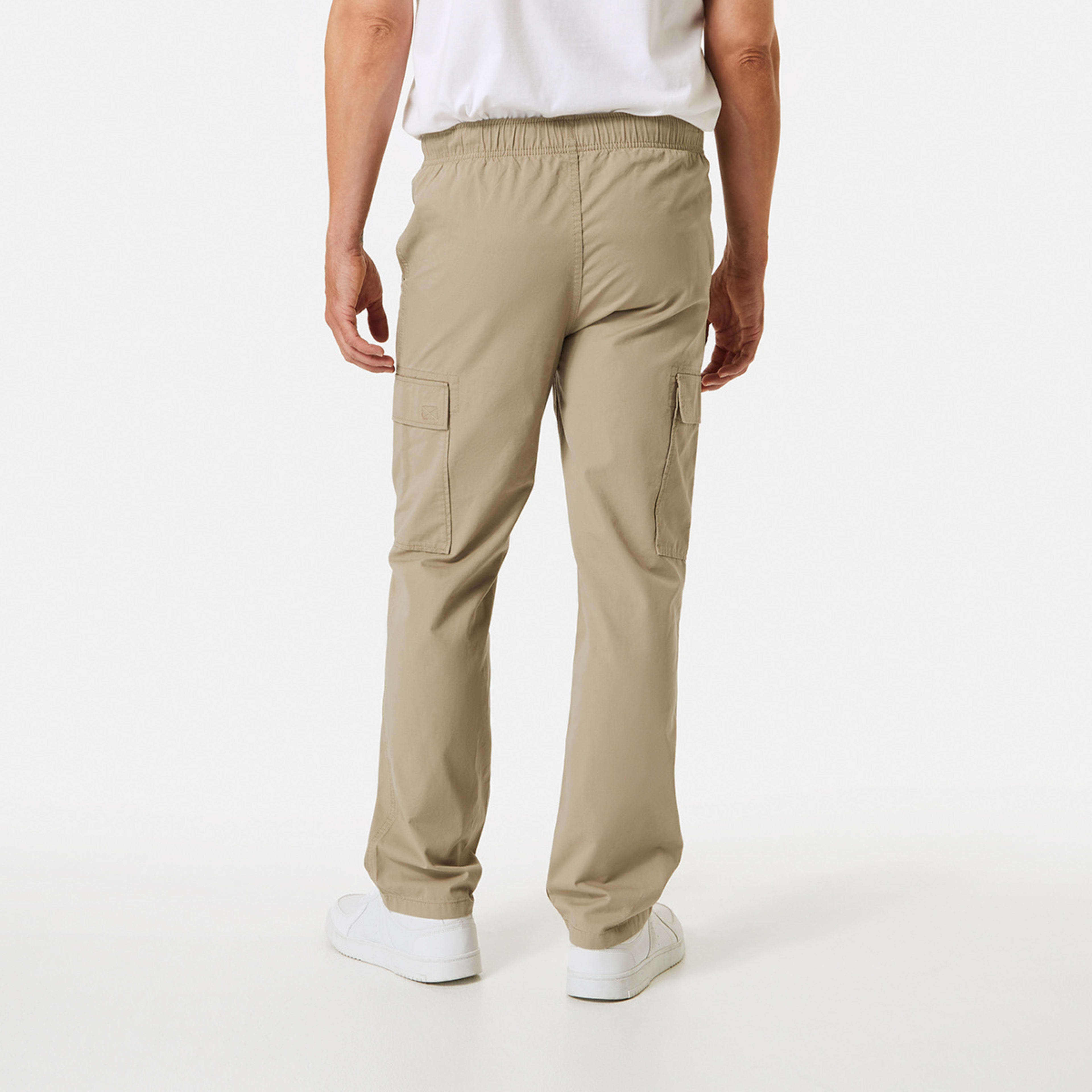 3 Elastic Waist Cargo Pants Khaki Beige, 3 of 5