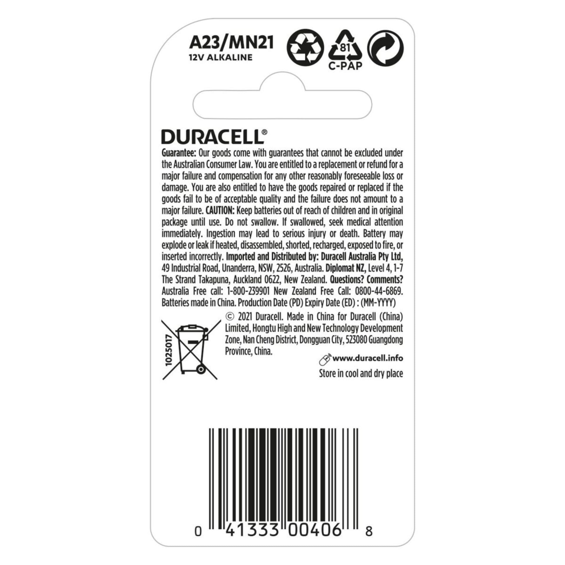 2 Pack Duracell Specialty A23/MN21 Alkaline Batteries Kmart