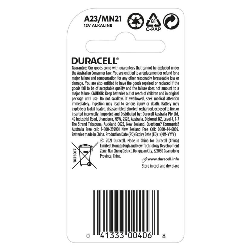 2 Pack Duracell Specialty A23/MN21 Alkaline Batteries Kmart