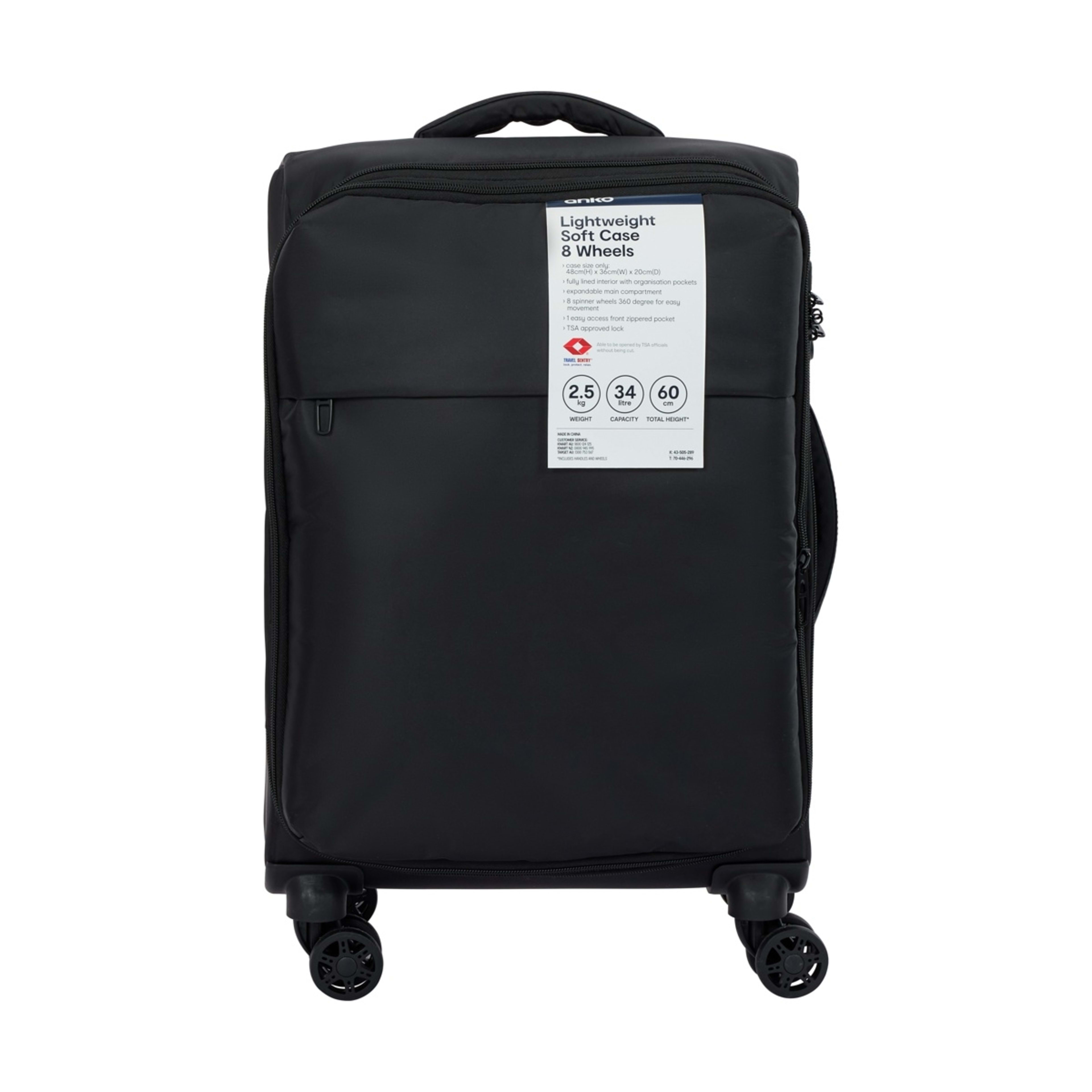 8 60cm 8 Wheels Lightweight Soft Case - Black, 8 of 8