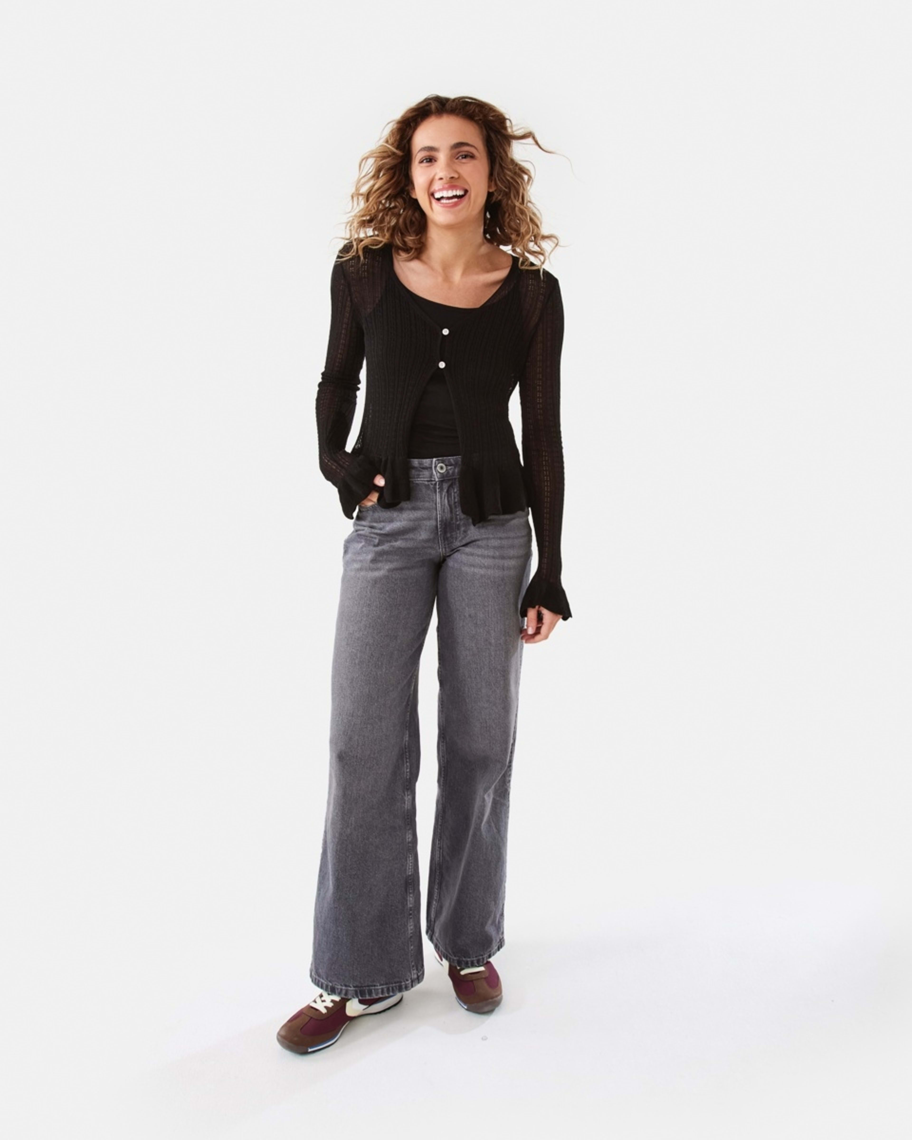 2 Long Sleeve Frill Cardigan Black, 2 of 9