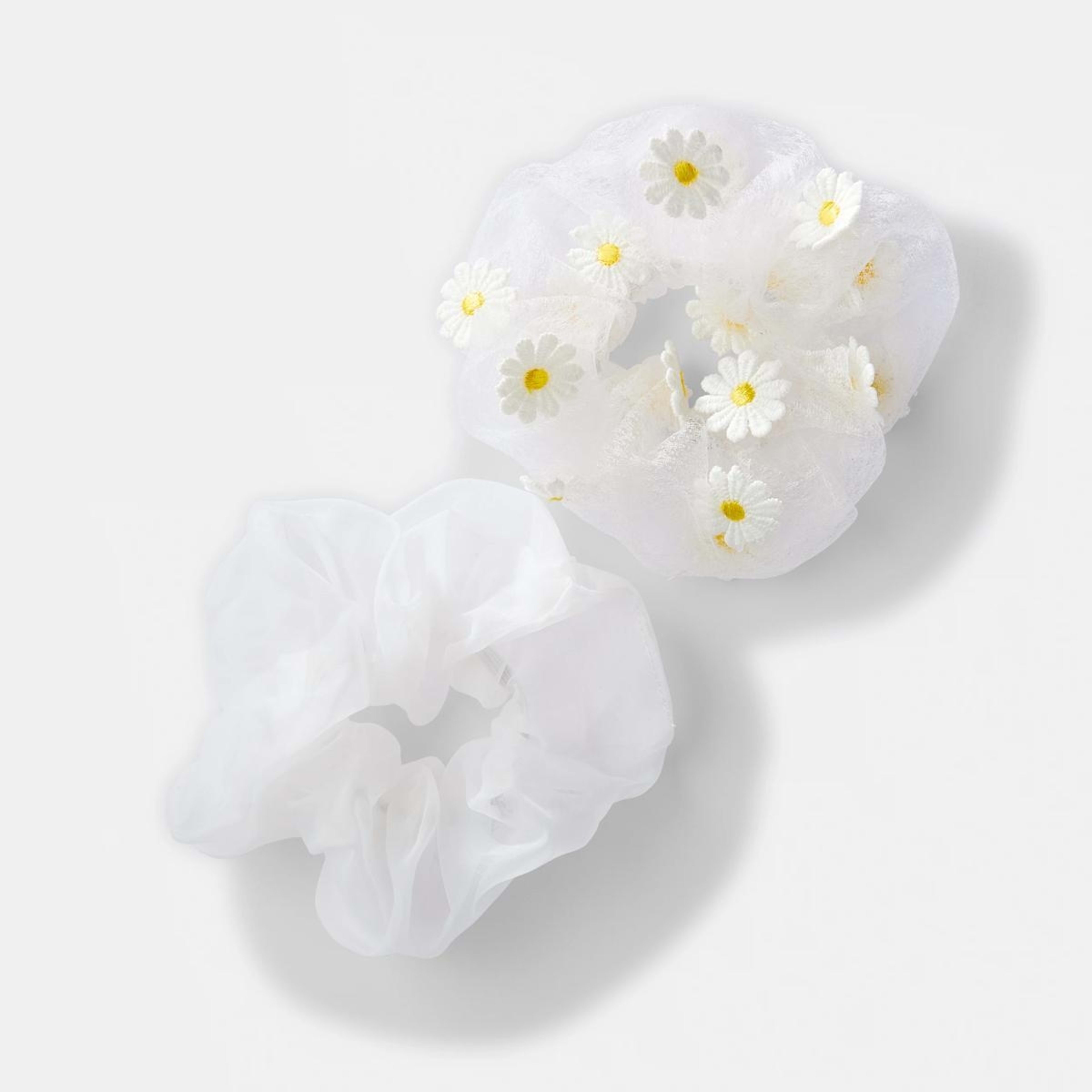 1 2 Pack Daisy Organza Hair Scrunchies - White