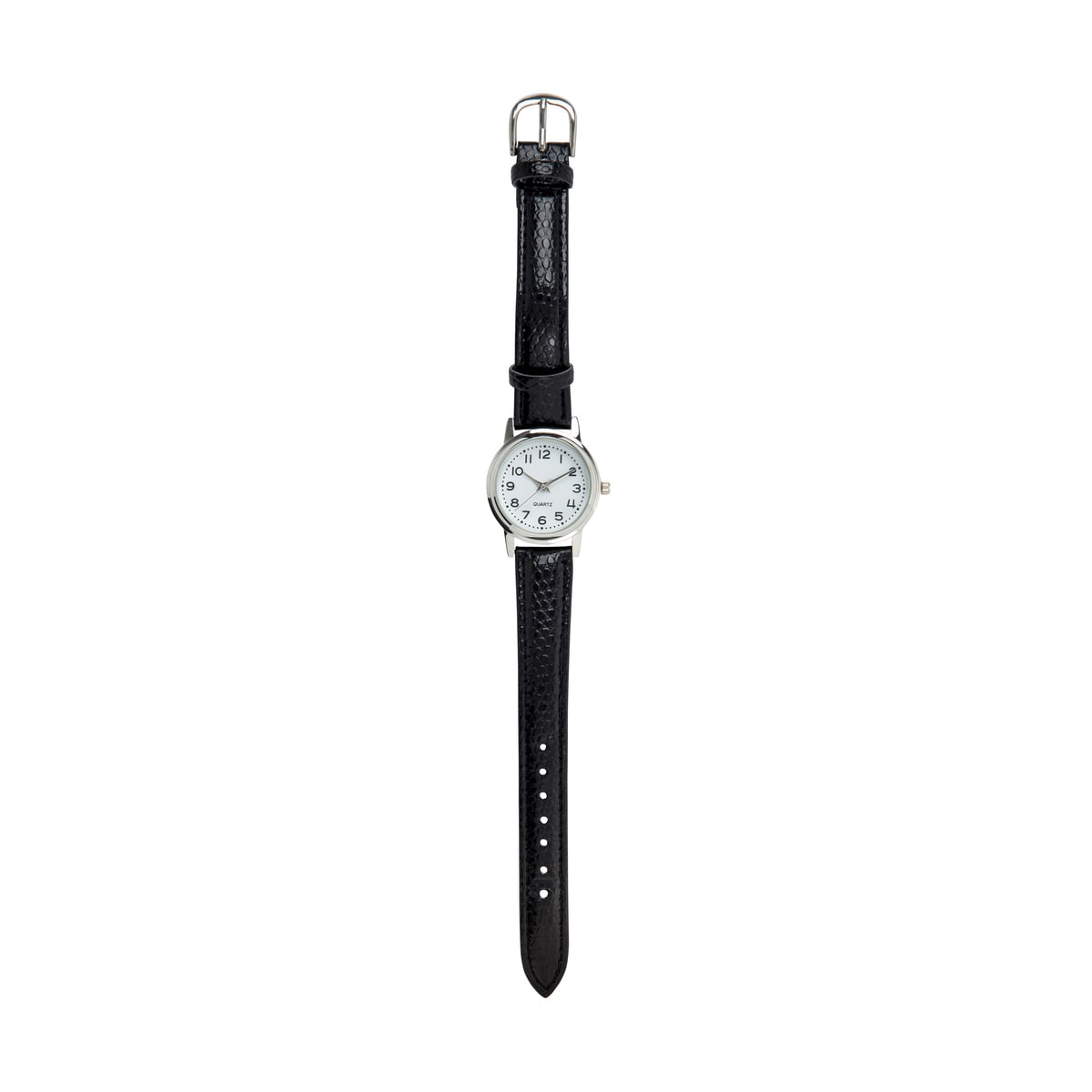 Womens Classic Analogue Watch with Silver Case & Black Strap Kmart
