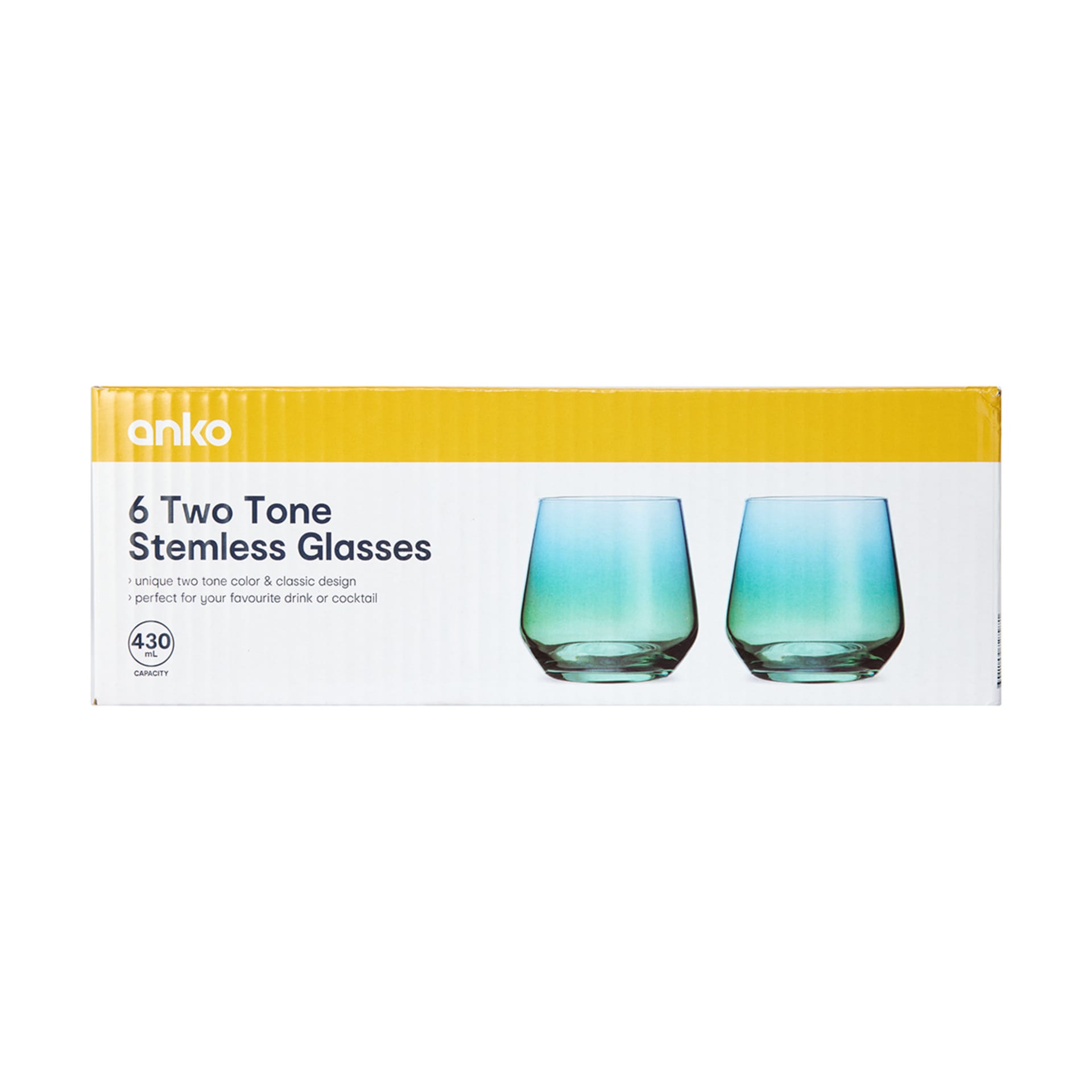 6 Two Tone Blue and Green Stemless Glasses Kmart