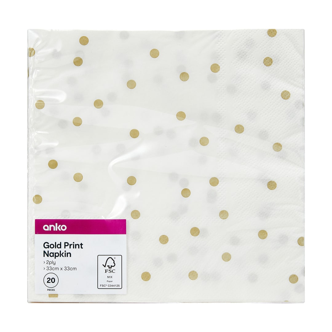 20 Pack Gold Print Polka Dot Napkins Kmart