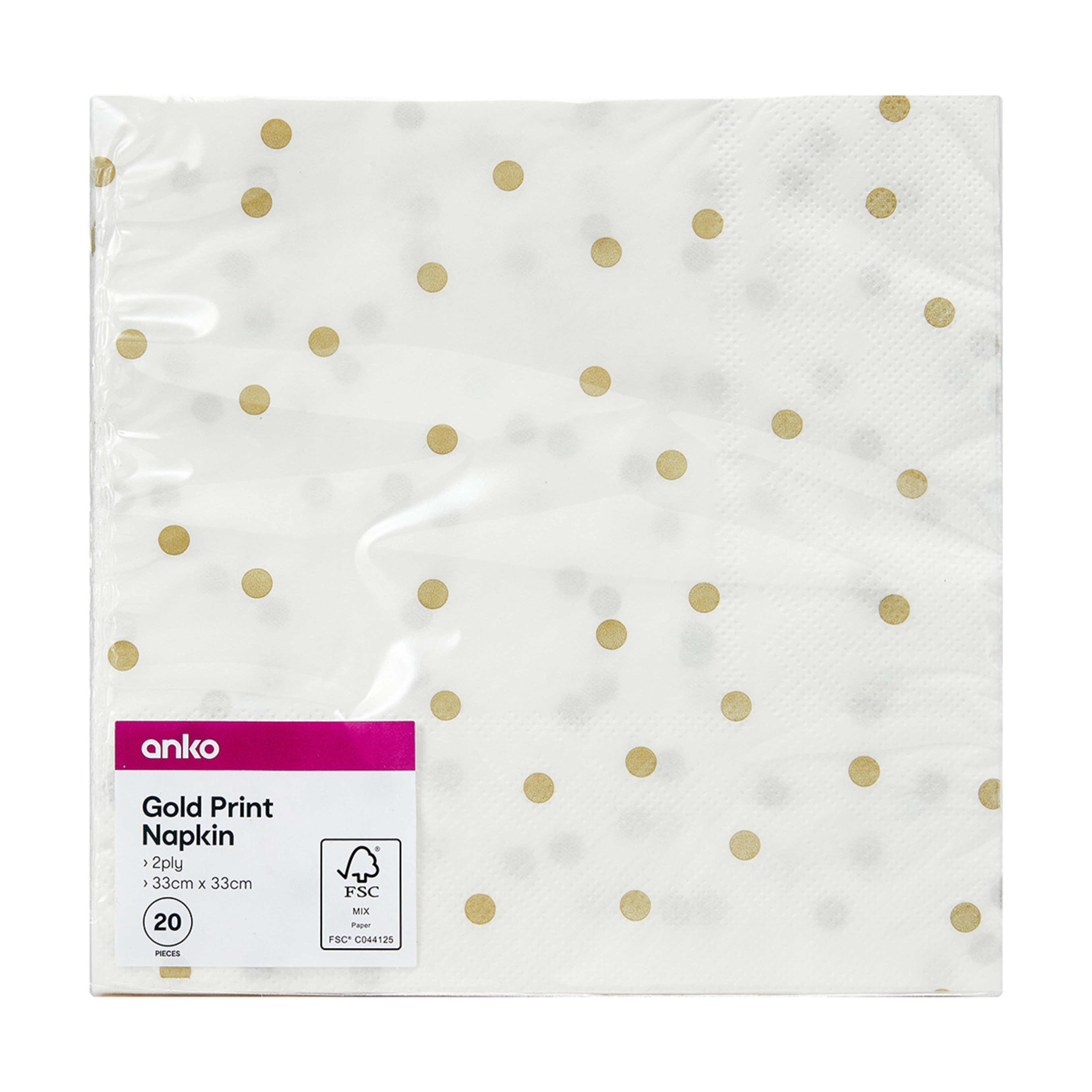 20 Pack Gold Print Polka Dot Napkins Kmart NZ