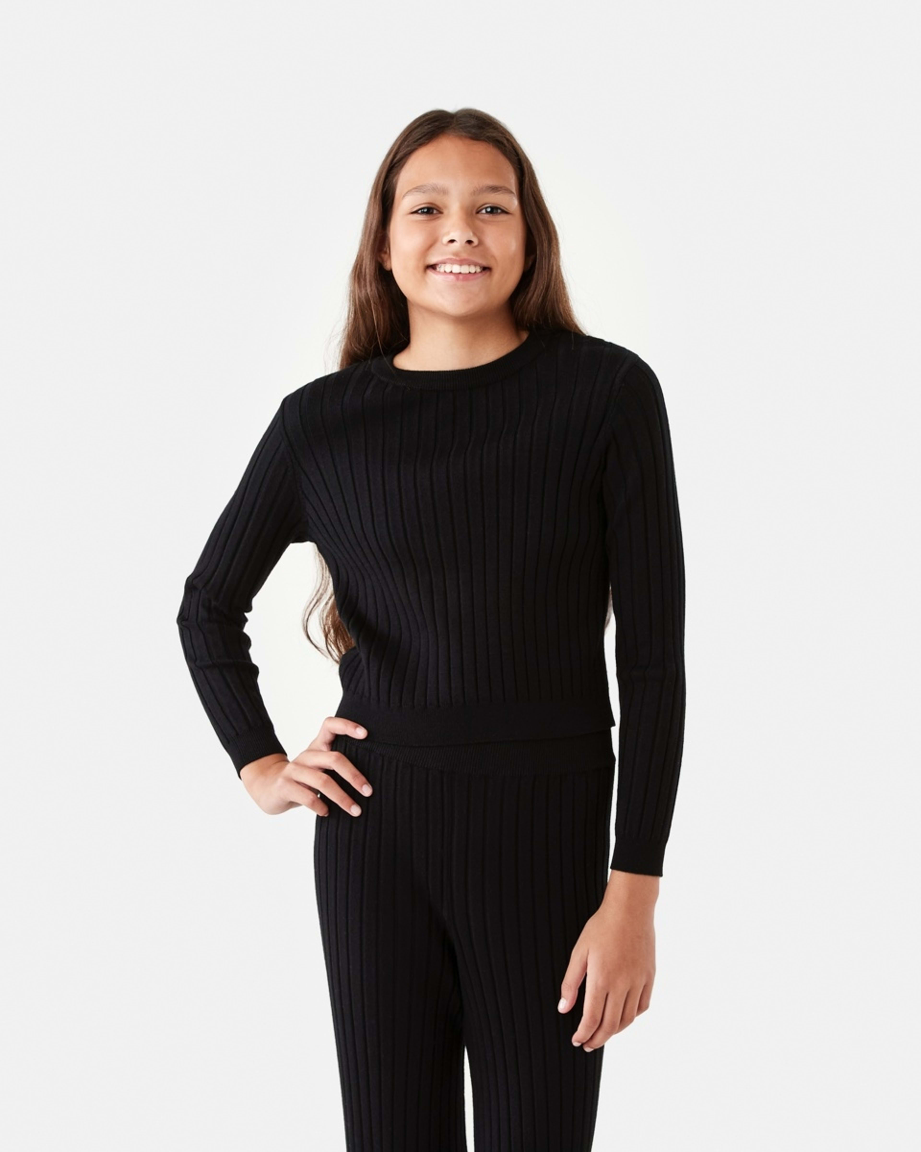 1 Long Sleeve Rib Knit Top Black