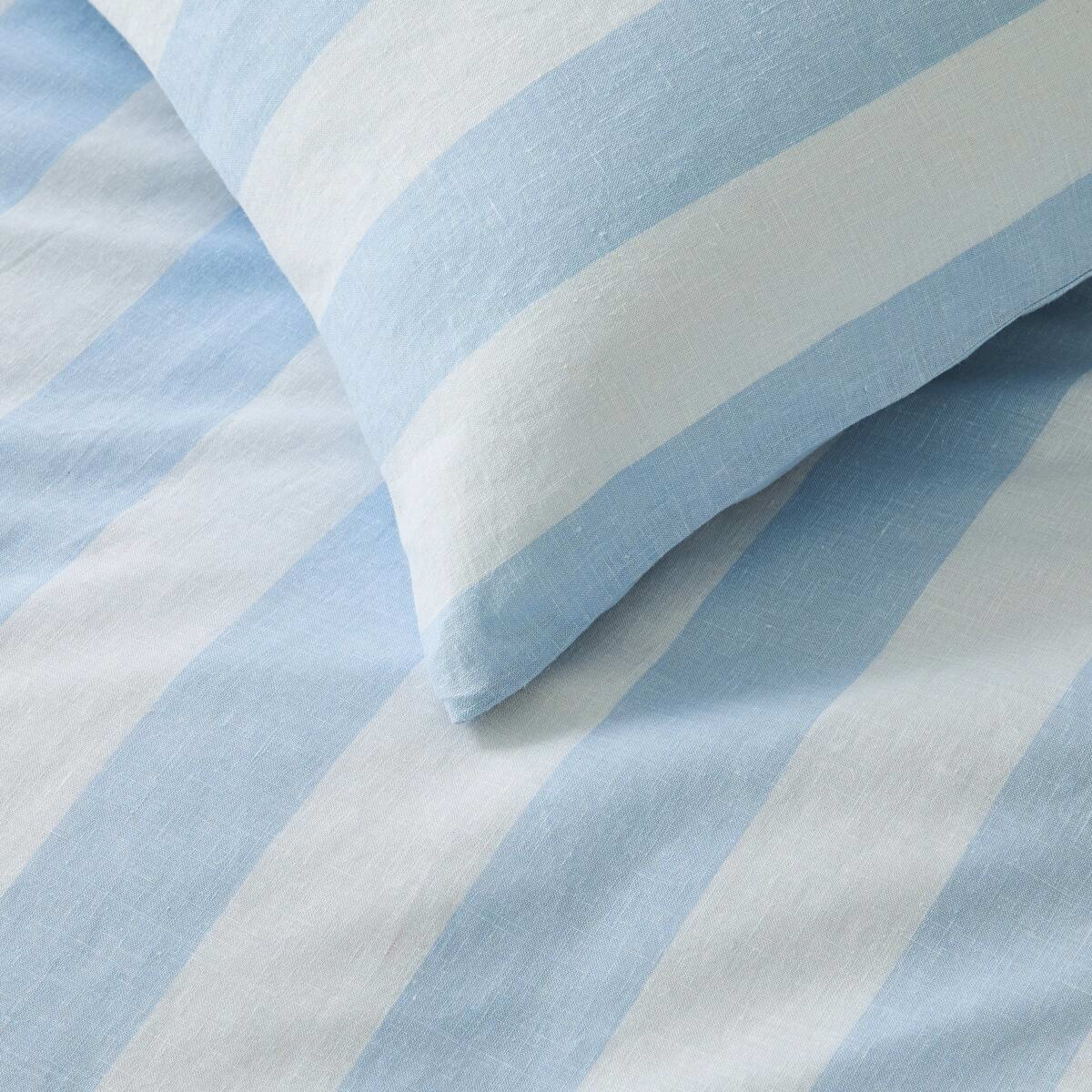 3 Stripe Linen Cotton Quilt Cover Set - Queen Bed, Blue, 3 of 7