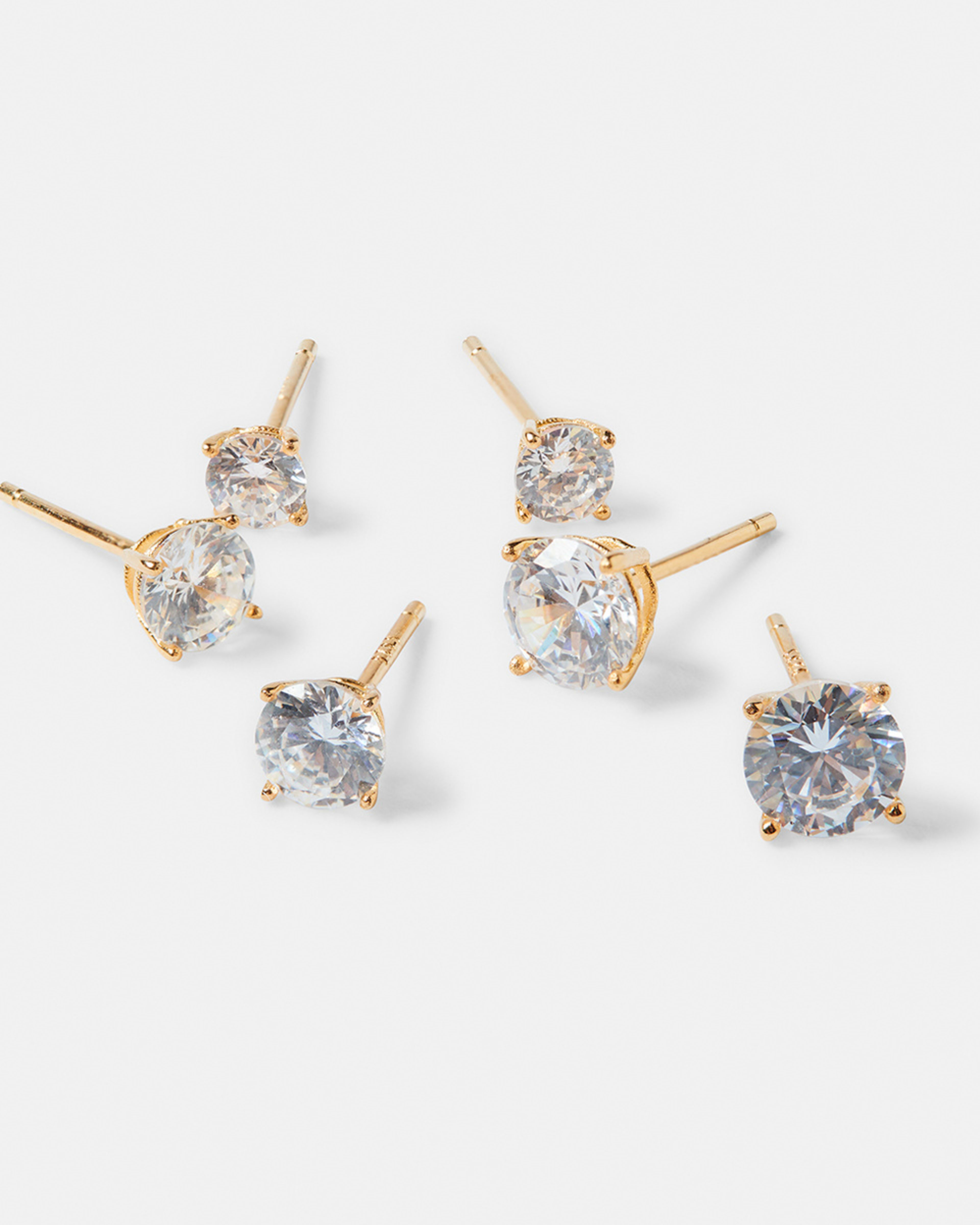 3 3 Pack Gold Plated Sterling Silver Diamante Stud Earrings Gold, 3 of 5