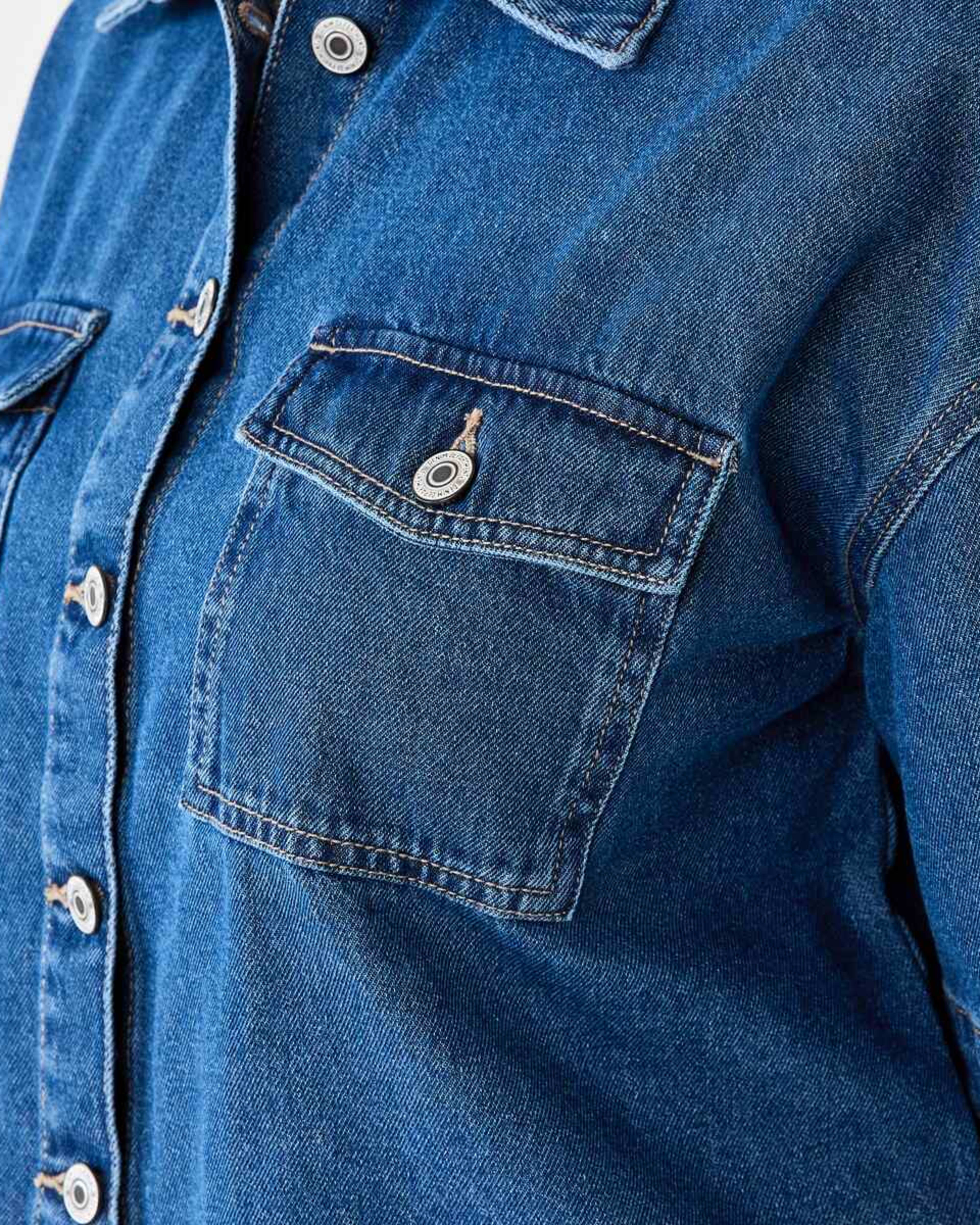 6 Short Sleeve Denim Cropped Shirt MID BLUE DENIM WASH, 6 of 6