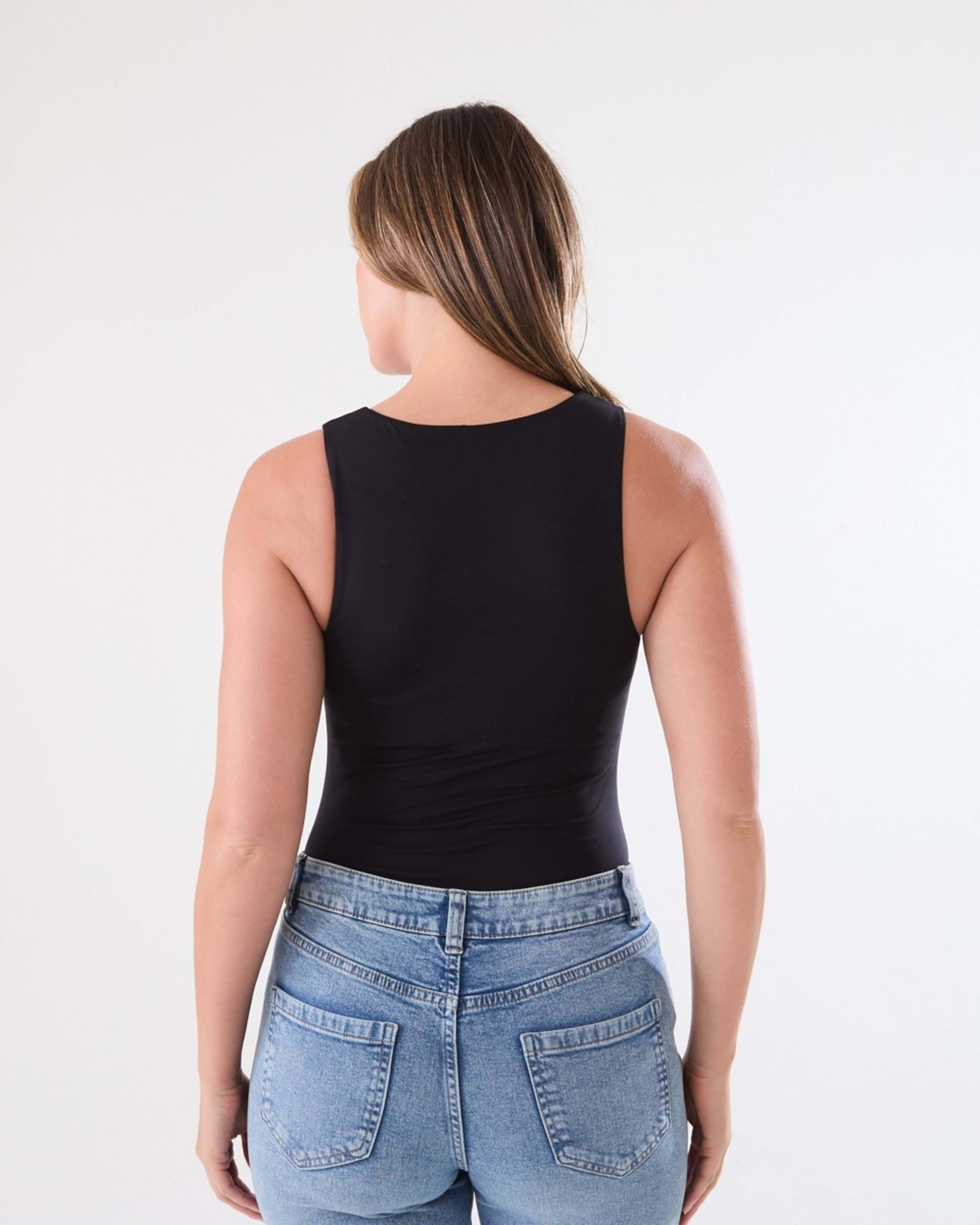 4 Sleeveless Straight Neck Bodysuit BLACK, 4 of 6
