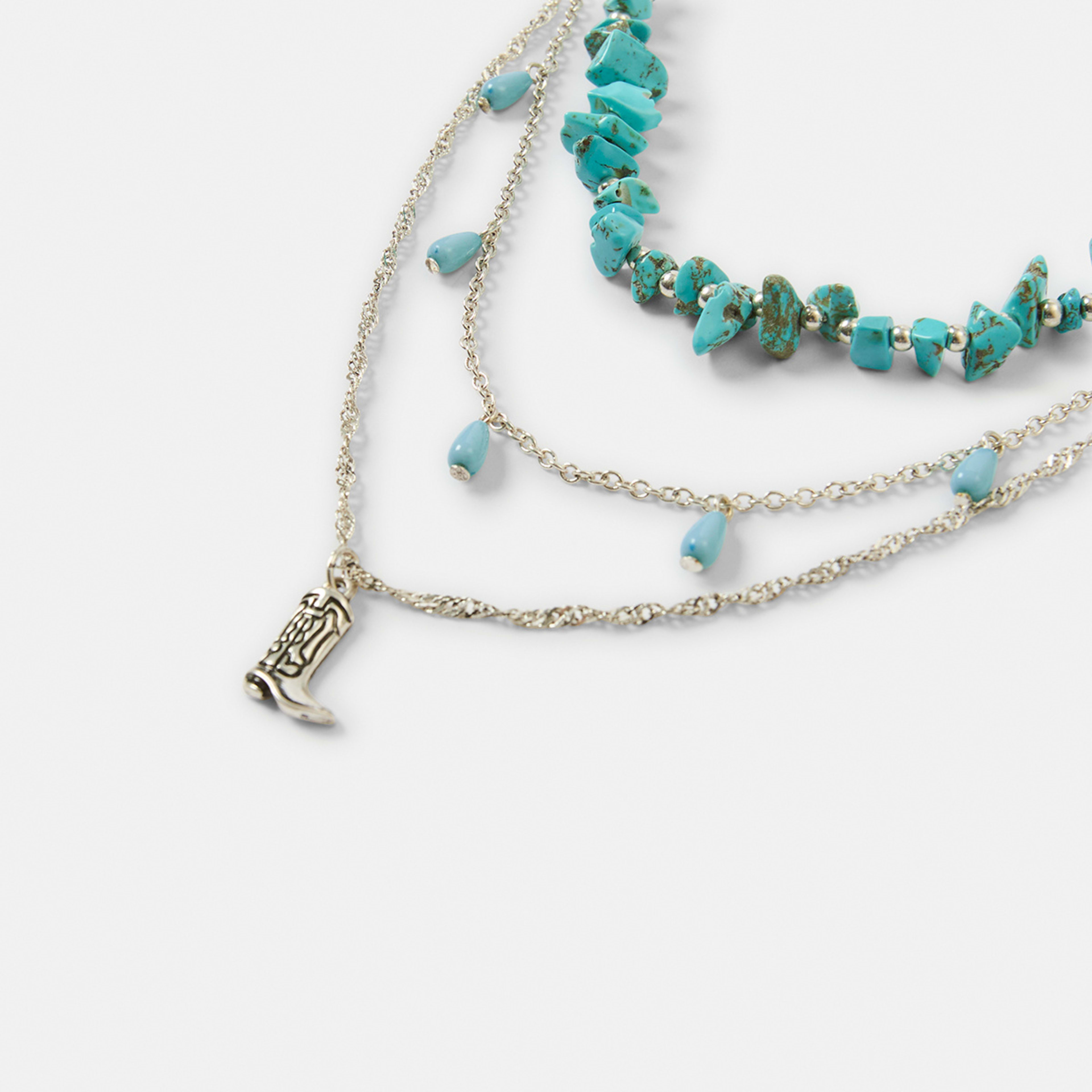 2 3 Pack Turquoise Layered Necklace - Blue and Silver Tone Silver, 2 of 4