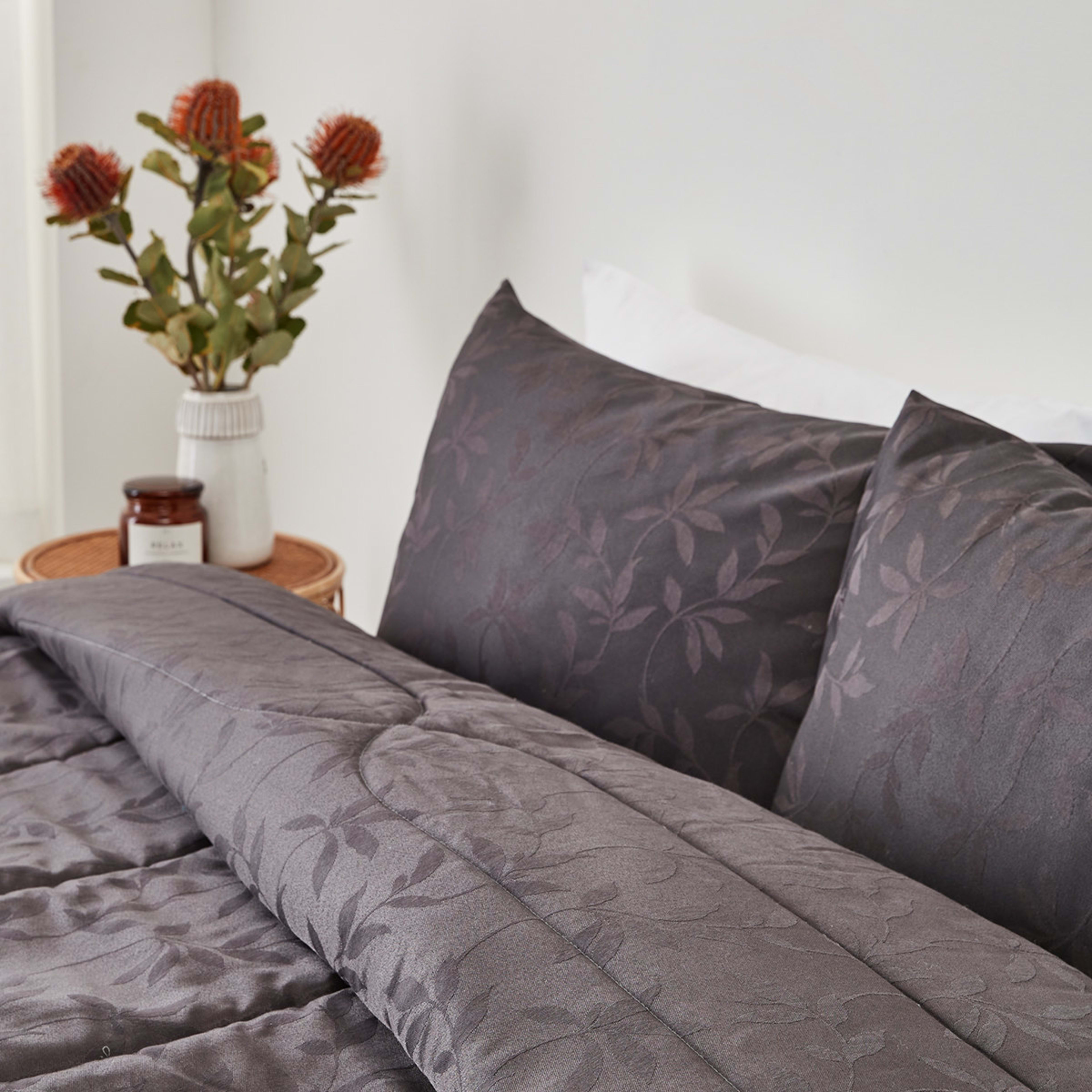 Mya Comforter Set Queen Bed, Charcoal Kmart NZ