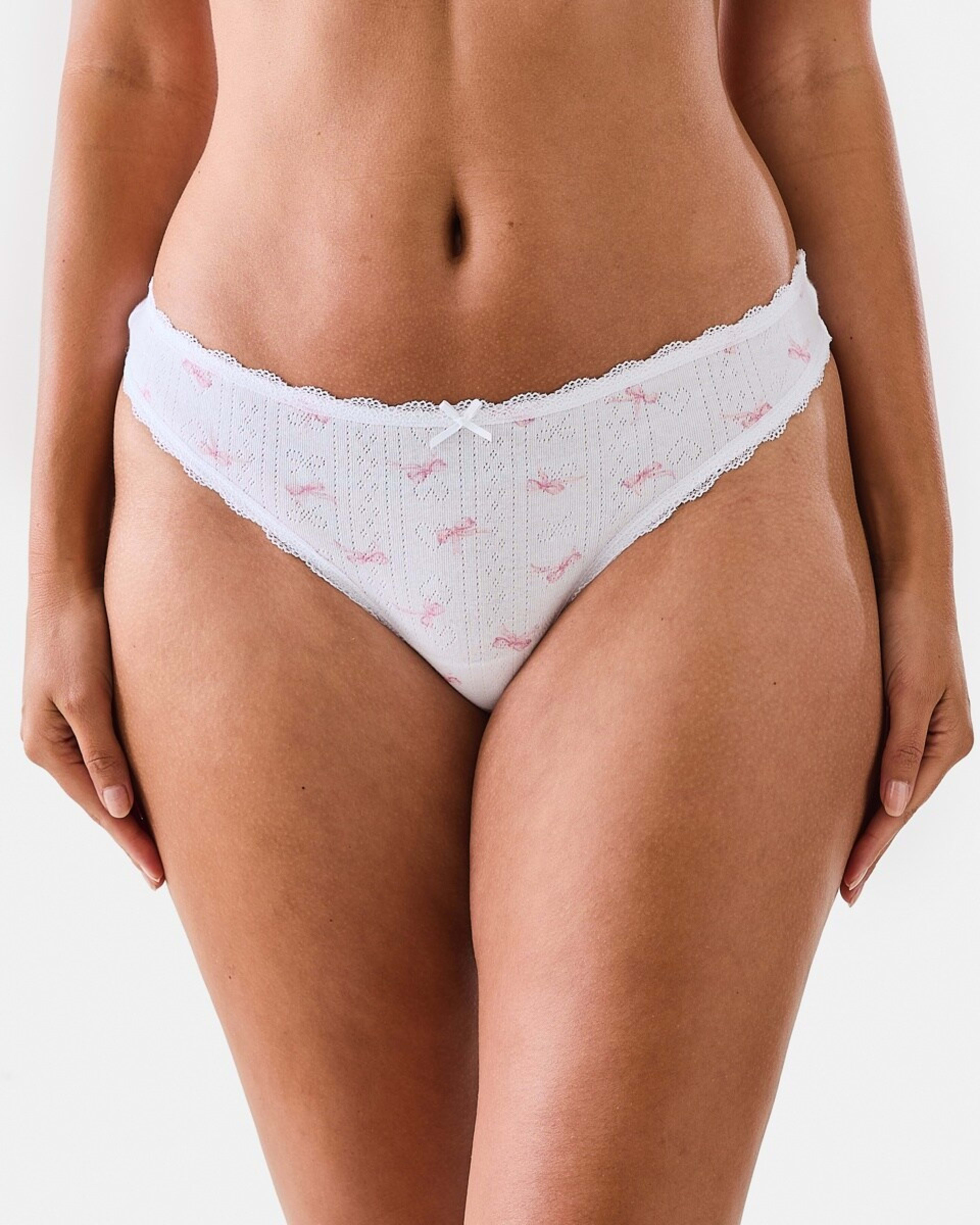 4 3 Pack Pointelle G-String Briefs Pink Bows, 4 of 9