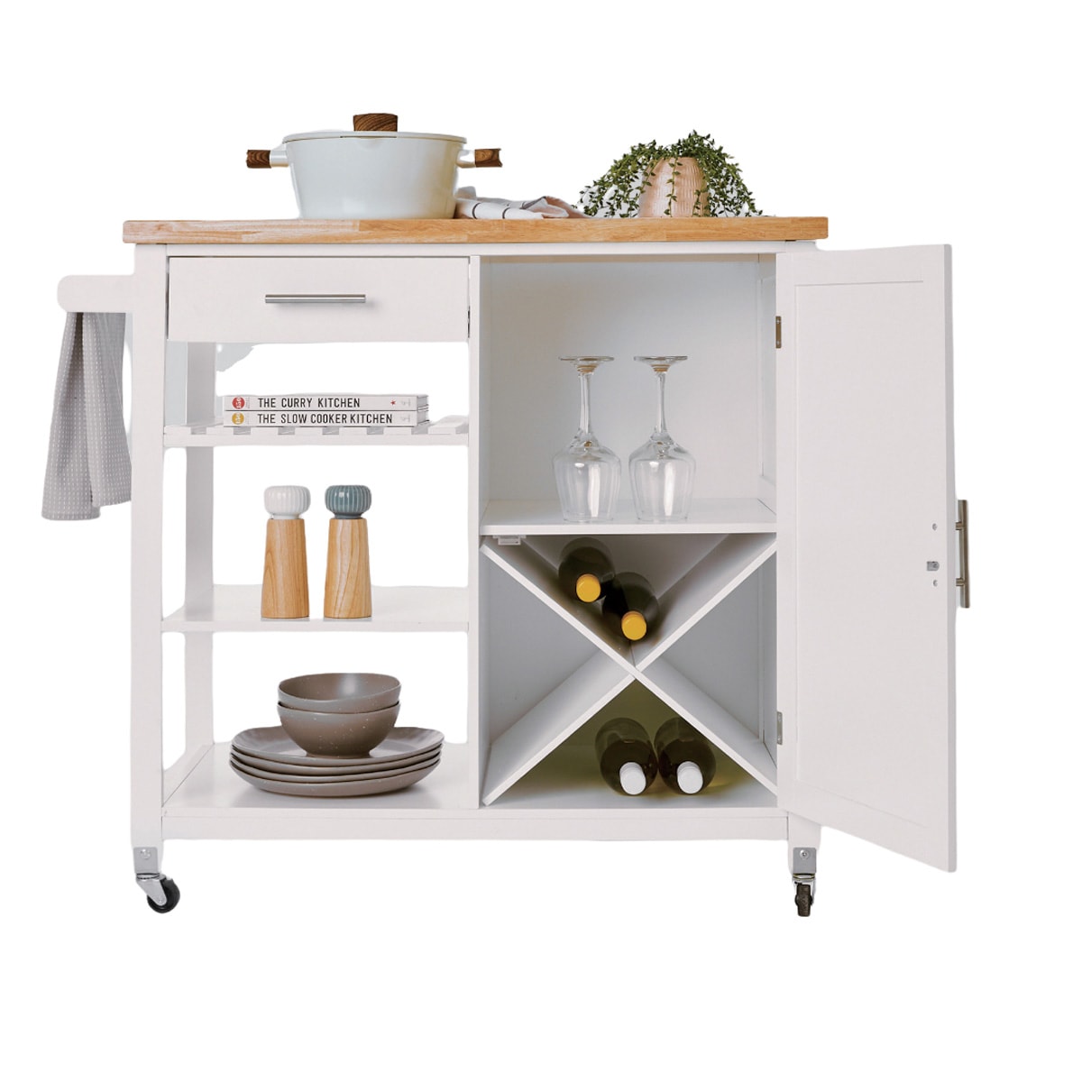 Large White Kitchen Trolley with Cupboard Kmart