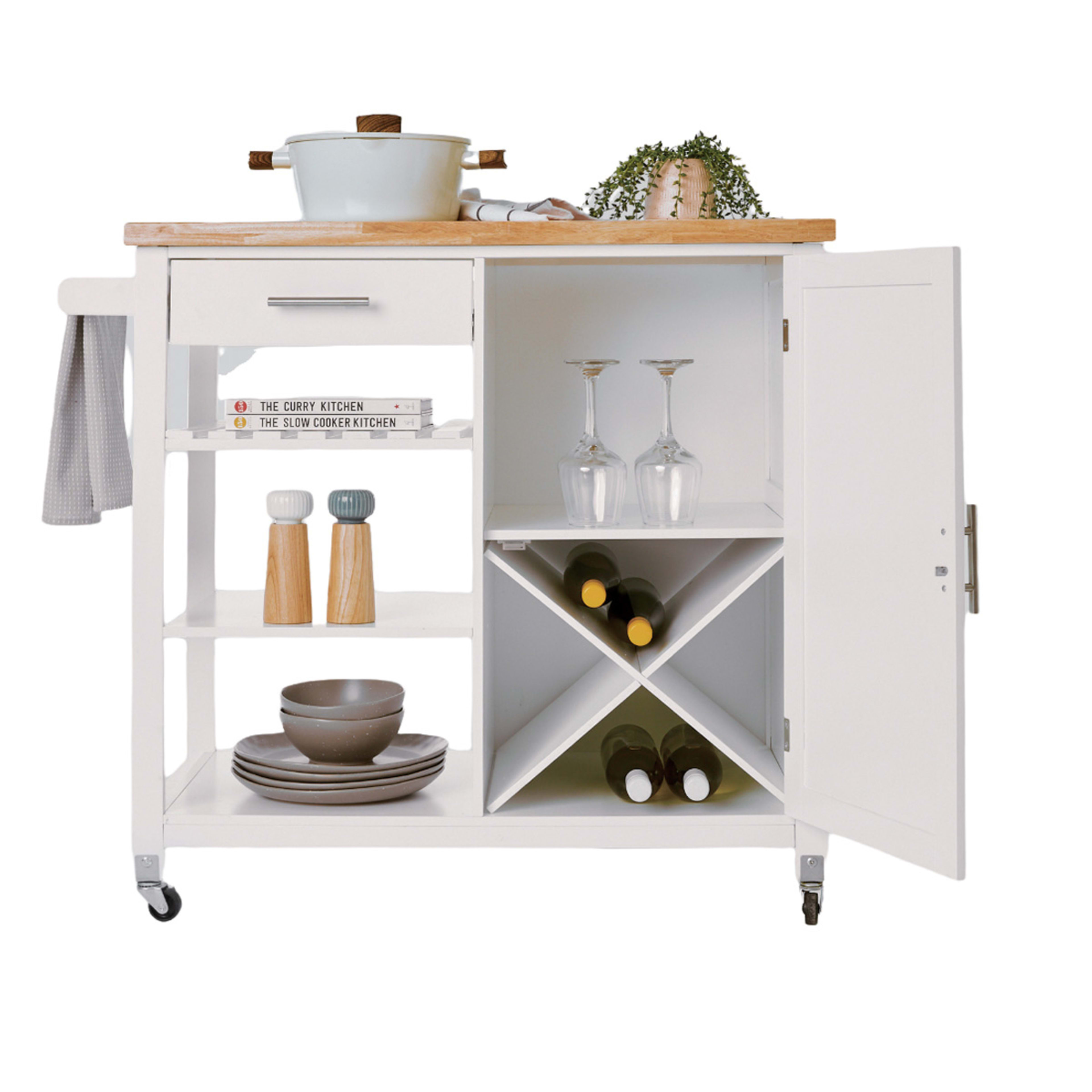 Large White Kitchen Trolley with Cupboard Kmart