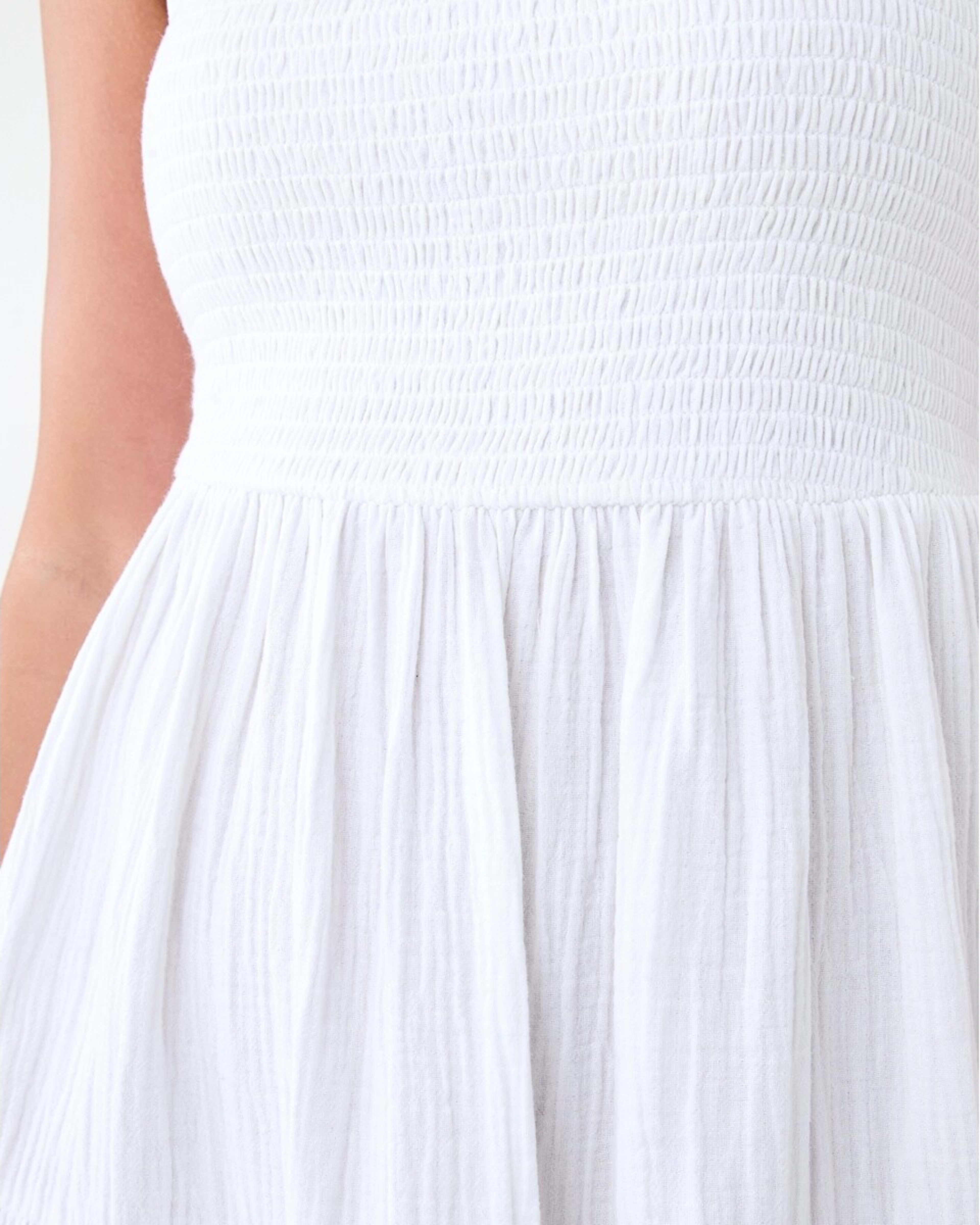 6 Sleeveless Lace Double Cloth Mini Dress White, 6 of 8