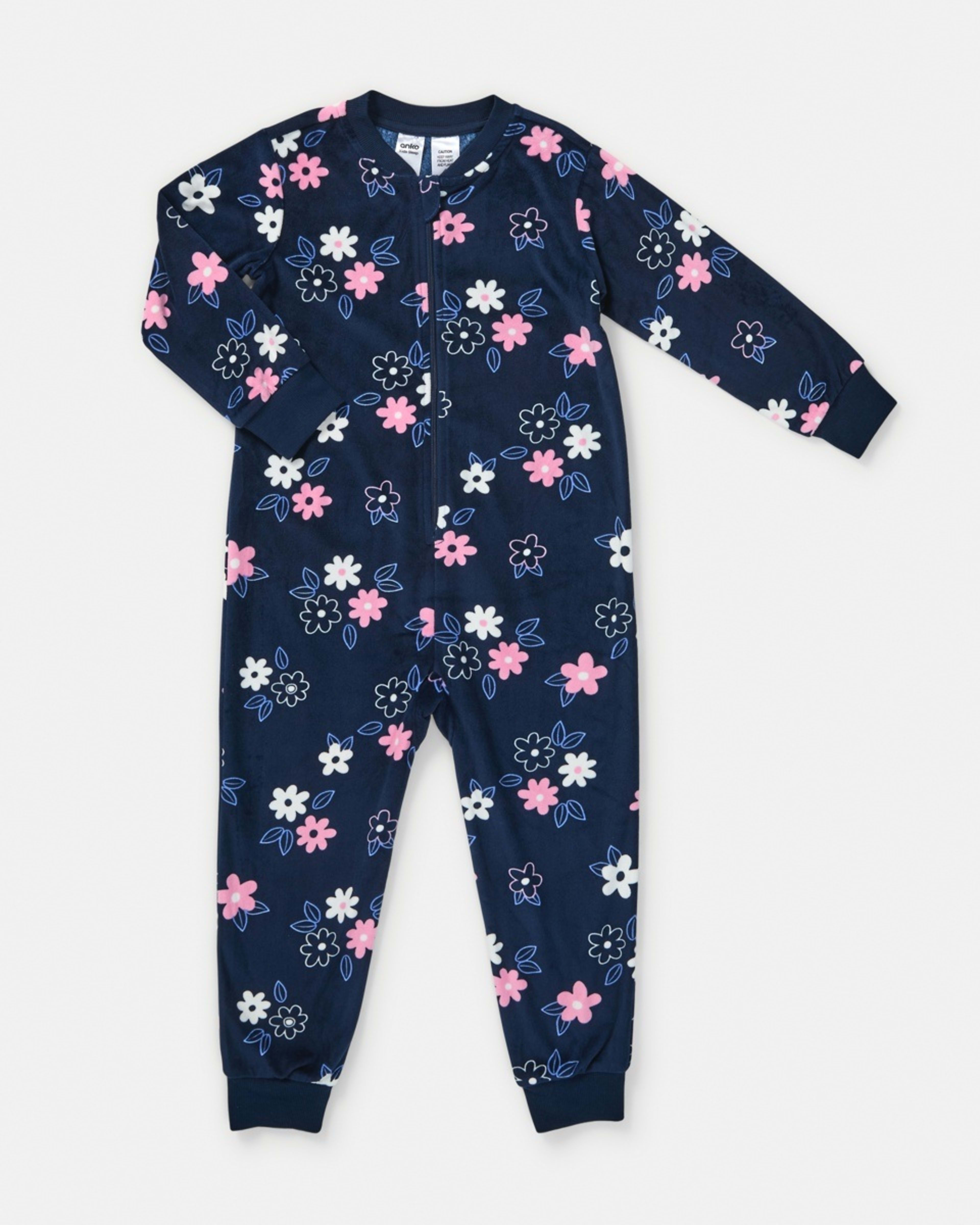 6 Fleece All-In-One Sleepsuit Nvy Flwr, 6 of 9