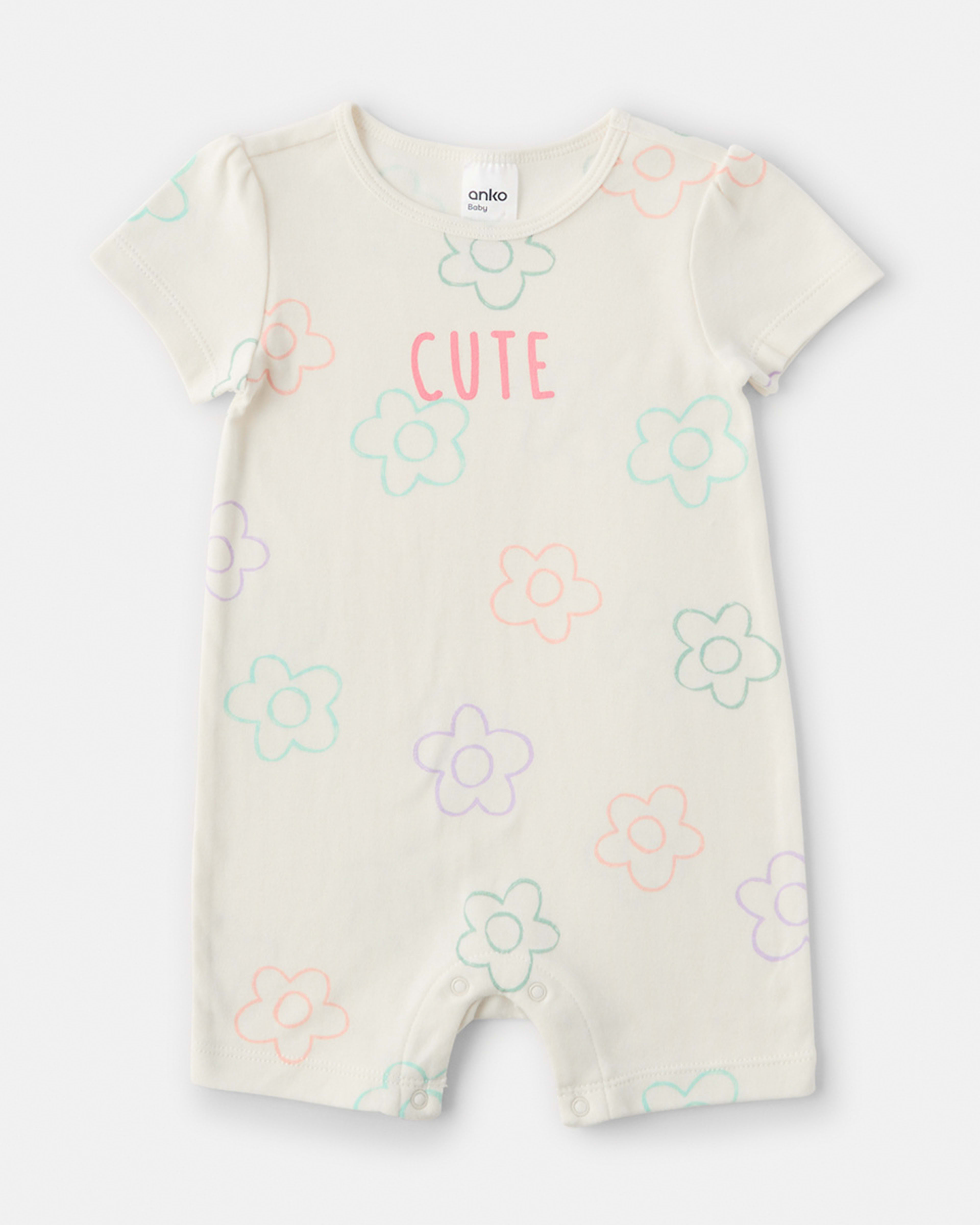 1 Short Sleeve Print Romper Cute