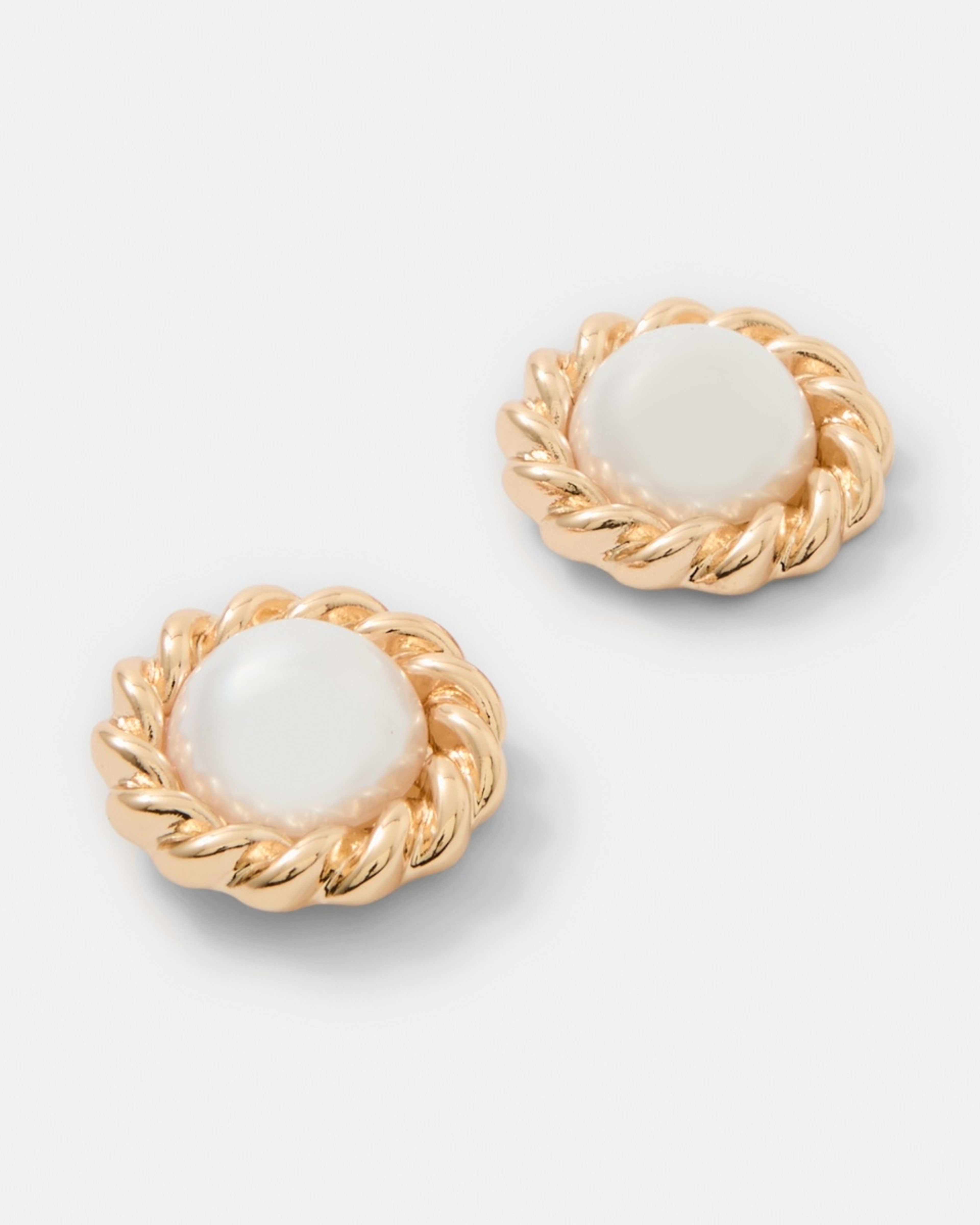 2 Faux Pearl Twist Stud Earrings - Gold Tone Gold, 2 of 4