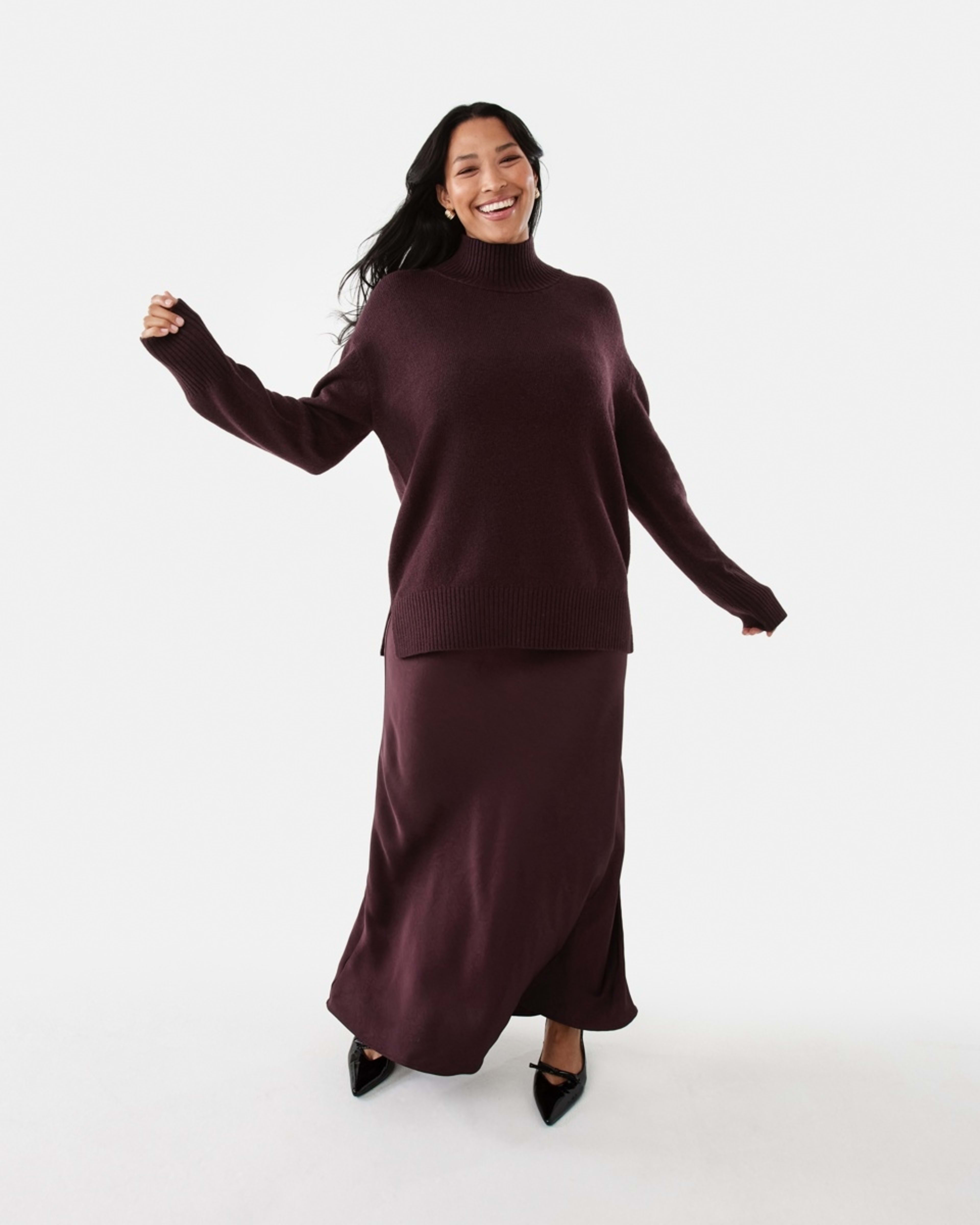 2 Funnel Split Hem Jumper Mulberry, 2 of 8