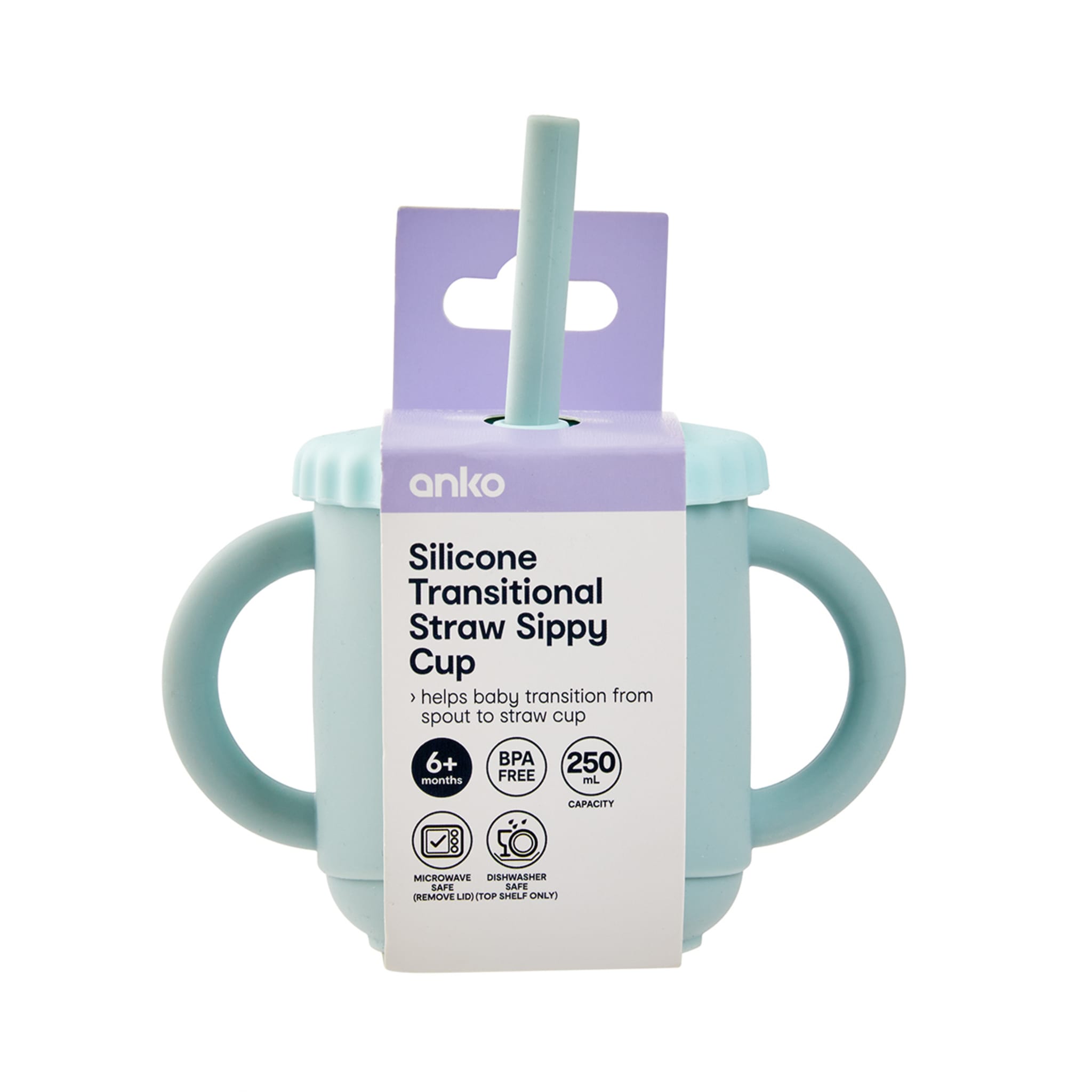 250ml Silicone Transitional Straw Sippy Cup Teal Kmart NZ