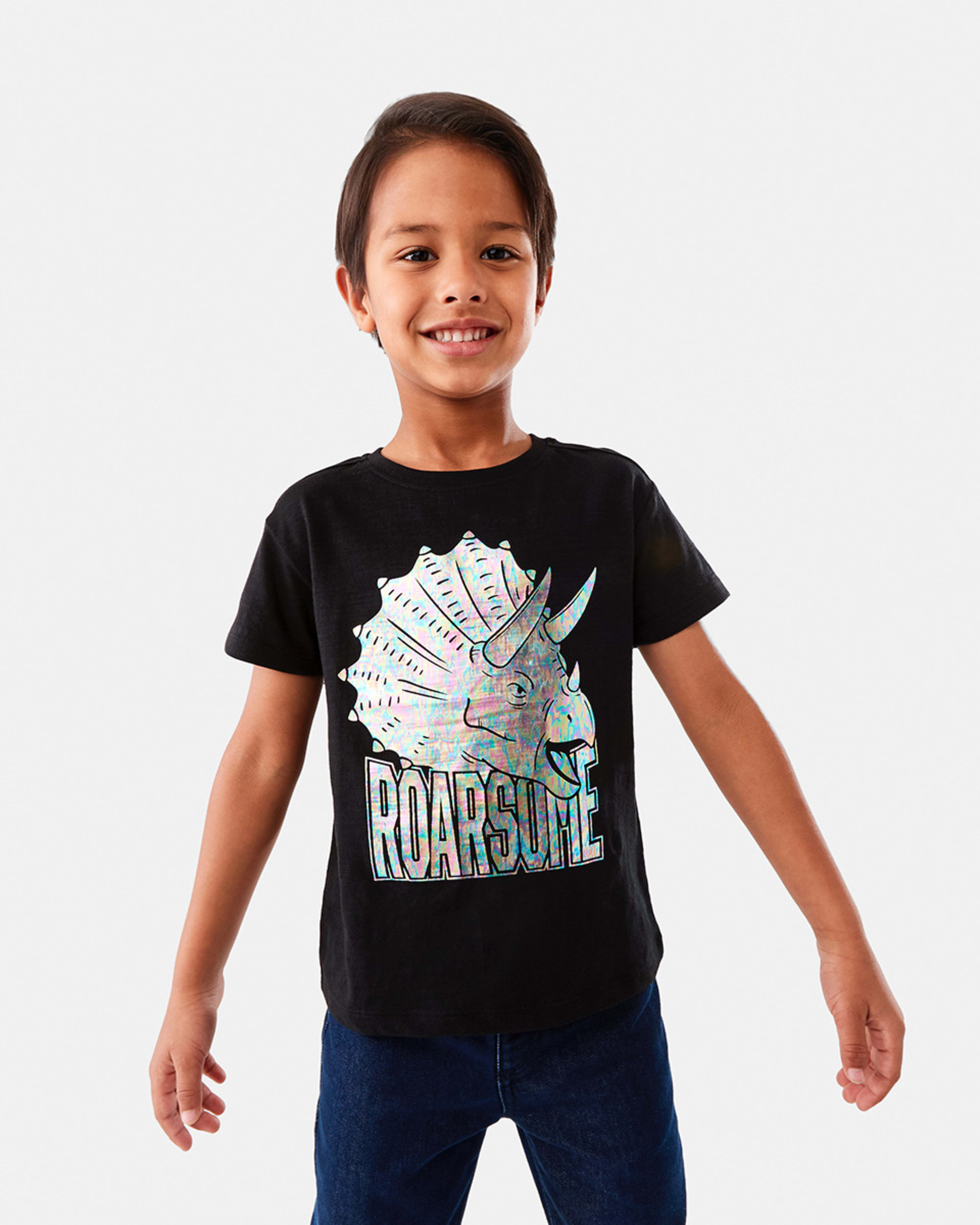 1 Foil Print T-shirt Black Dino, 1 of 7