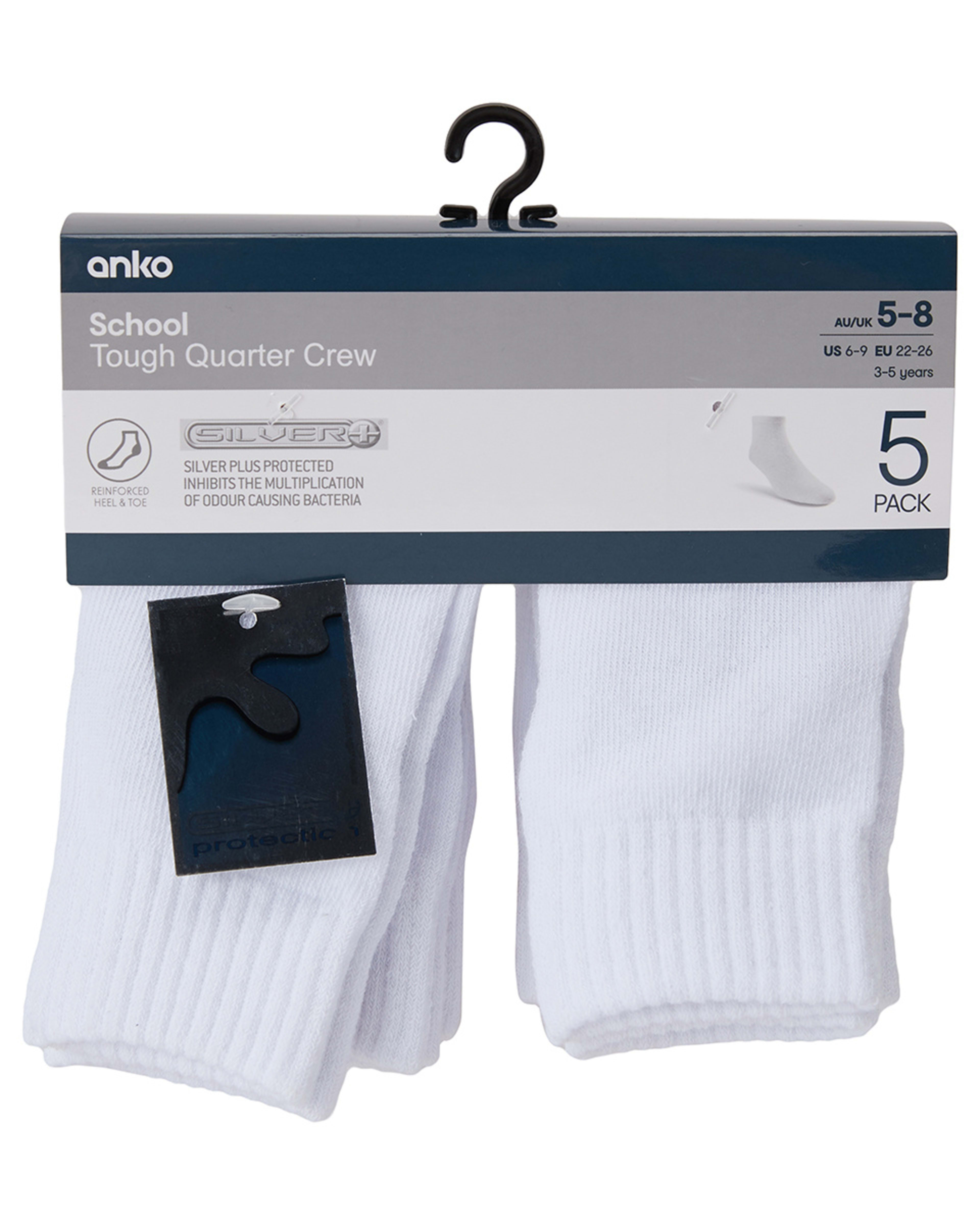 5 Pack Tough Quarter Crew Socks Kmart