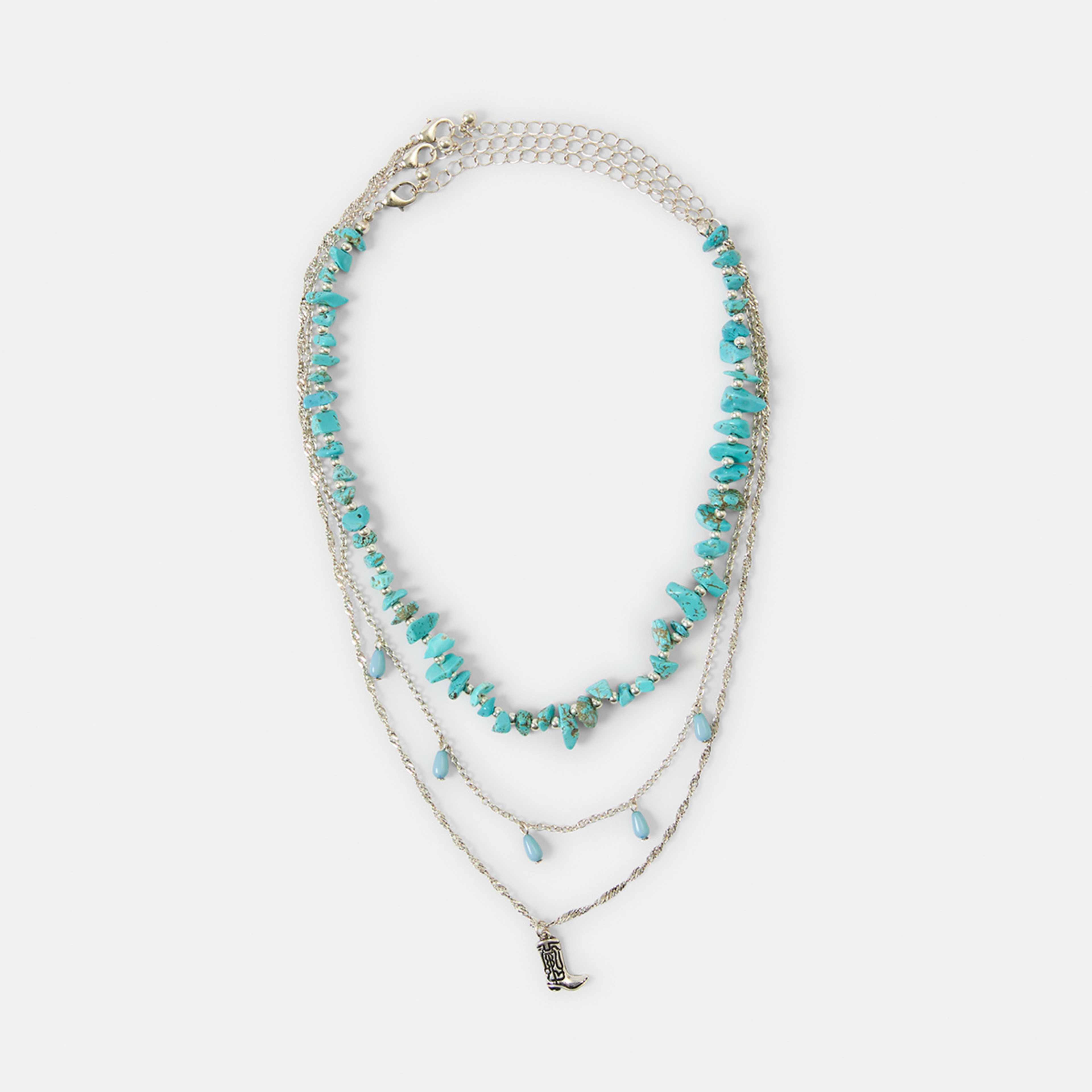 1 3 Pack Turquoise Layered Necklace - Blue and Silver Tone Silver, 1 of 4