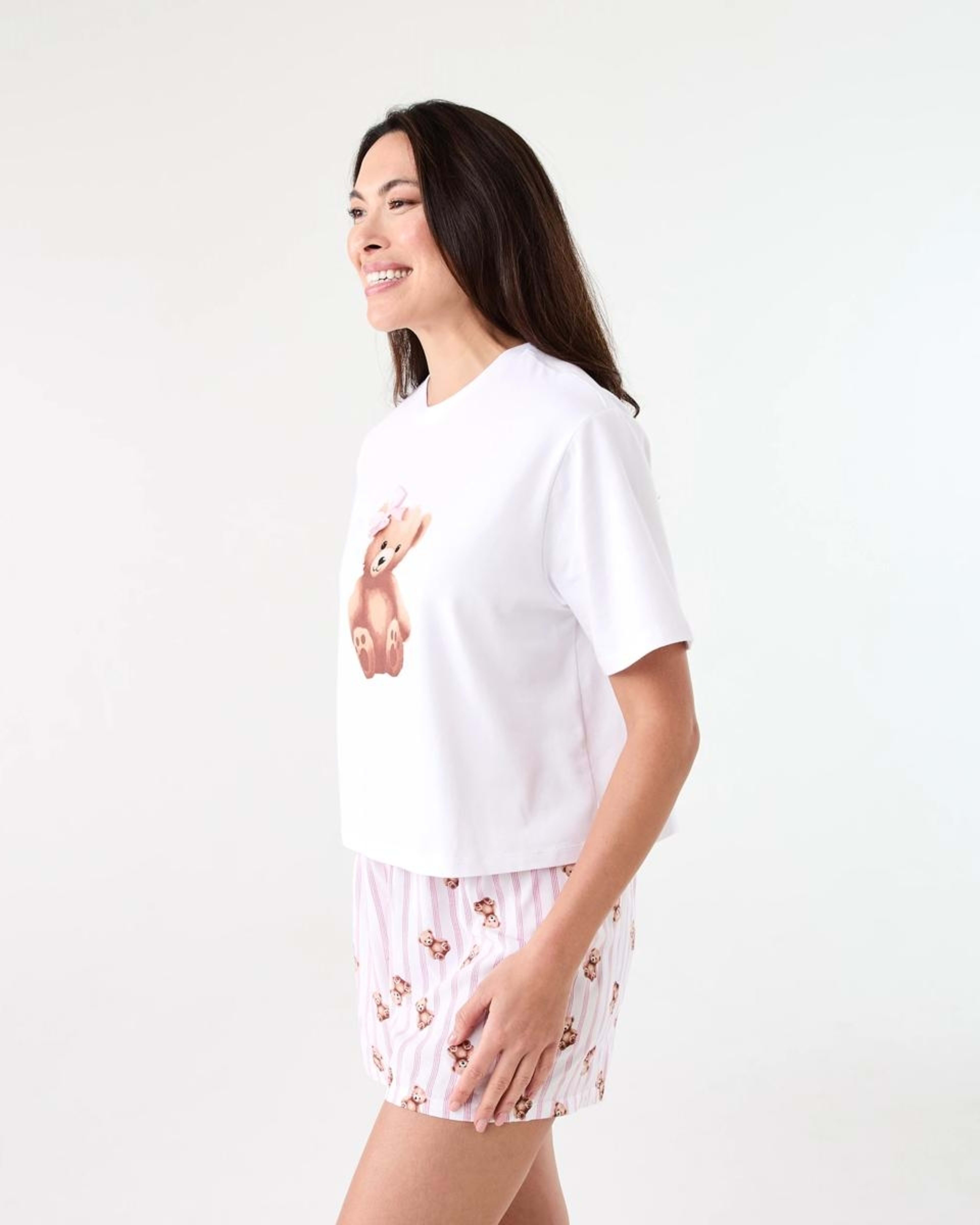 2 Print Knit T-shirt and Woven Shorts Pyjama Set BOW BEAR WHITE, 2 of 8
