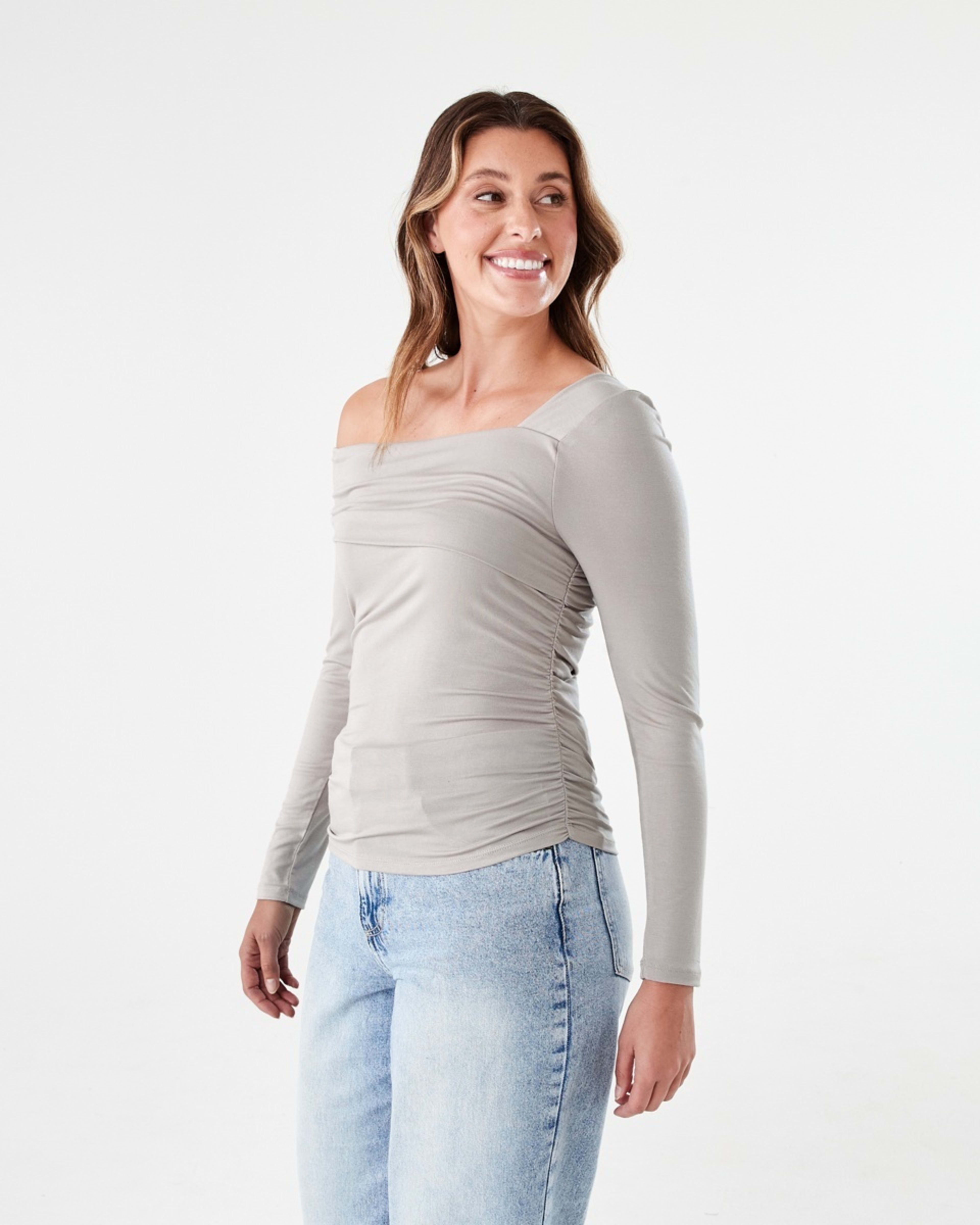 3 Long Sleeve Ruched Top FADED TAUPE, 3 of 7