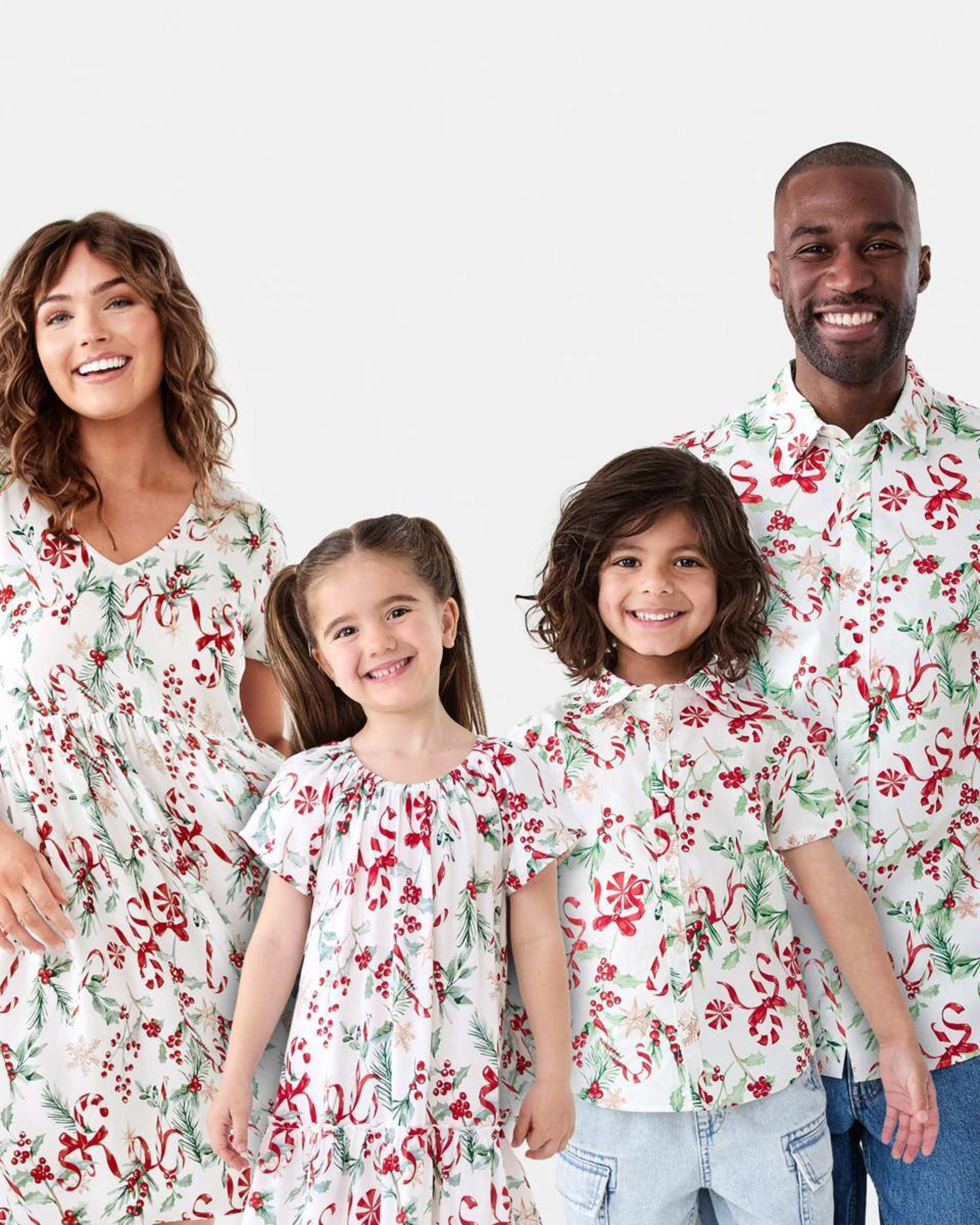 2 Christmas Viscose Family Matching Dress White Cane, 2 of 9