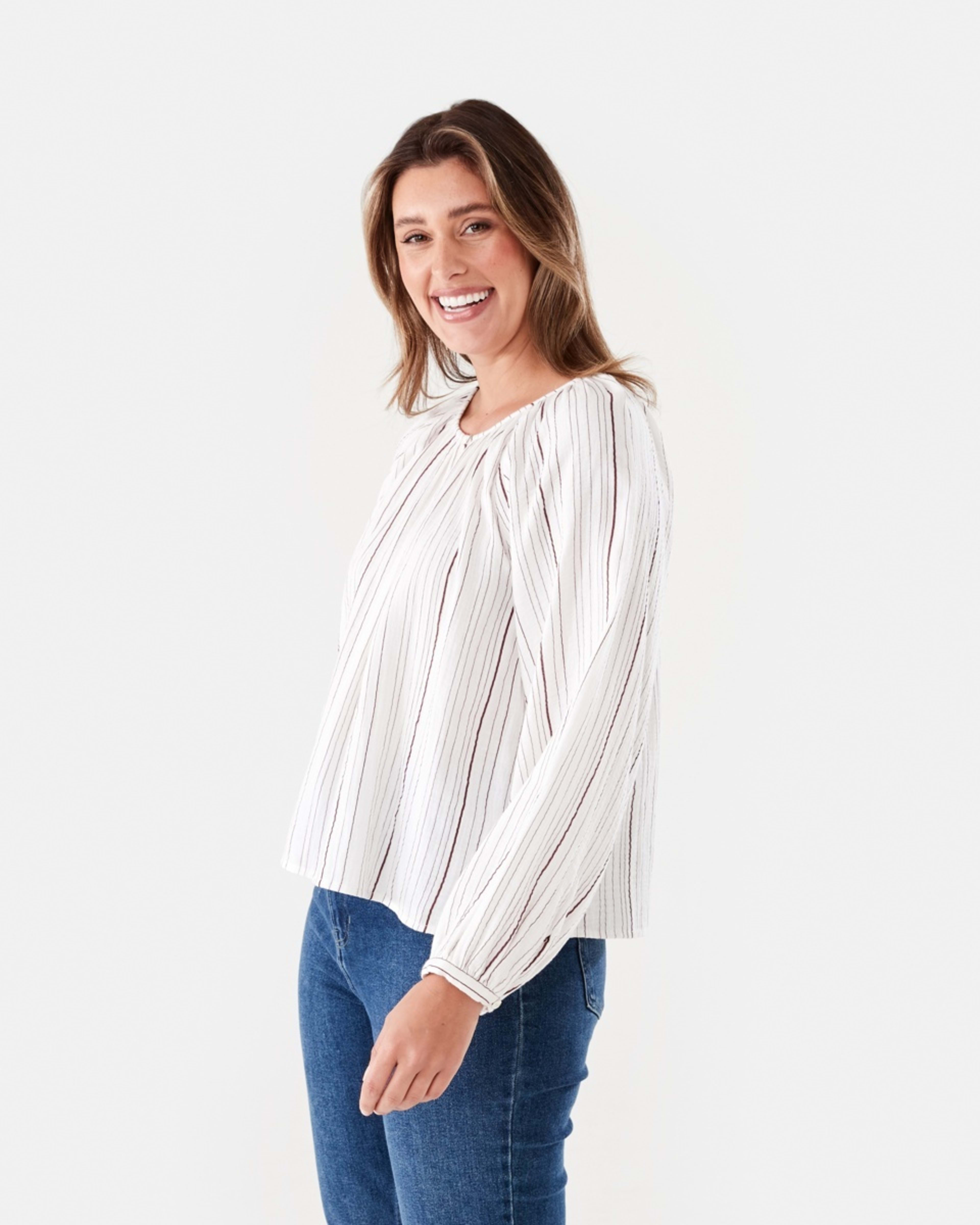 2 Long Sleeve Double Cloth Top VARIGATED STRIPE WHITE, 2 of 6