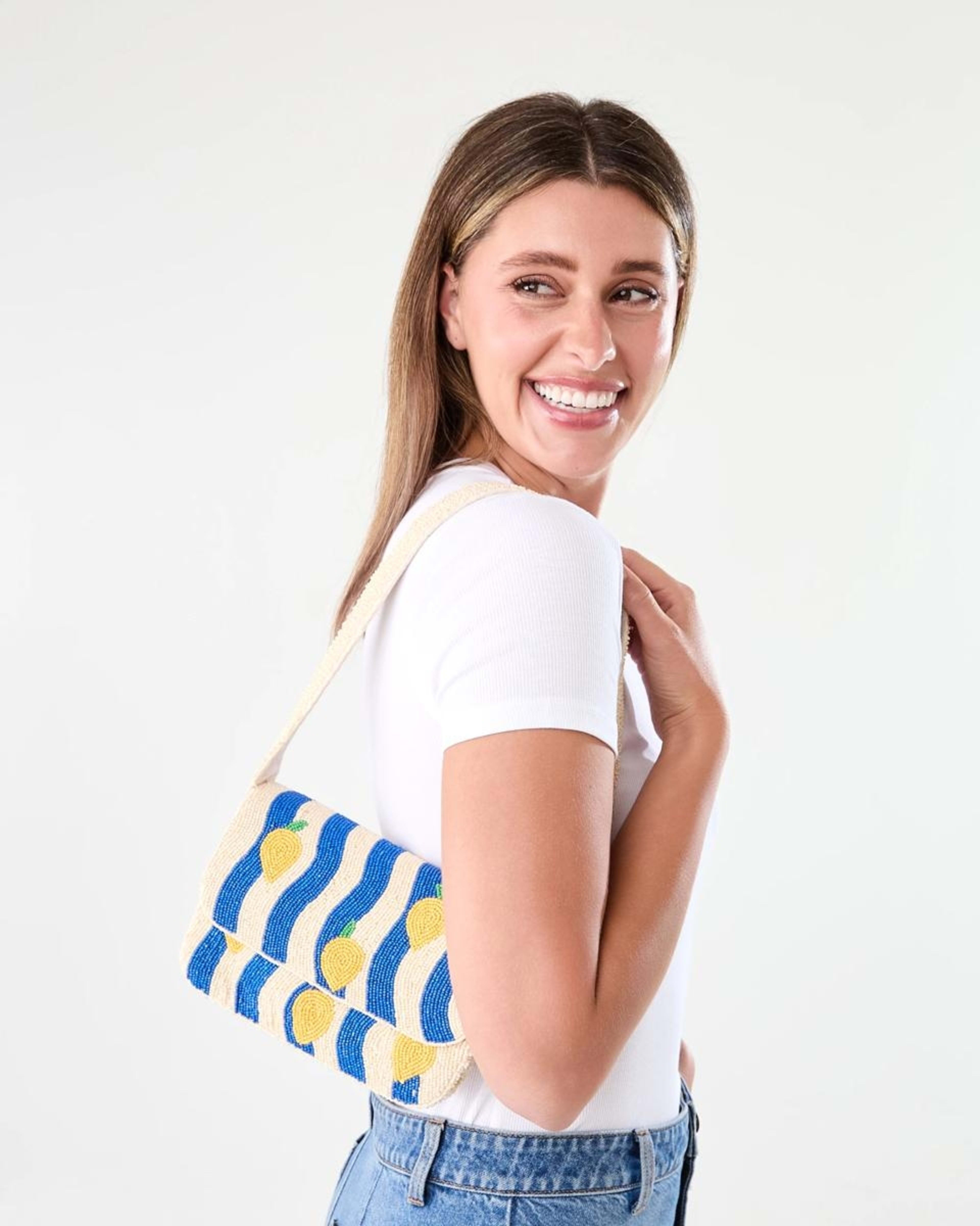 4 Beaded Shoulder Bag Lemon Strp, 4 of 6