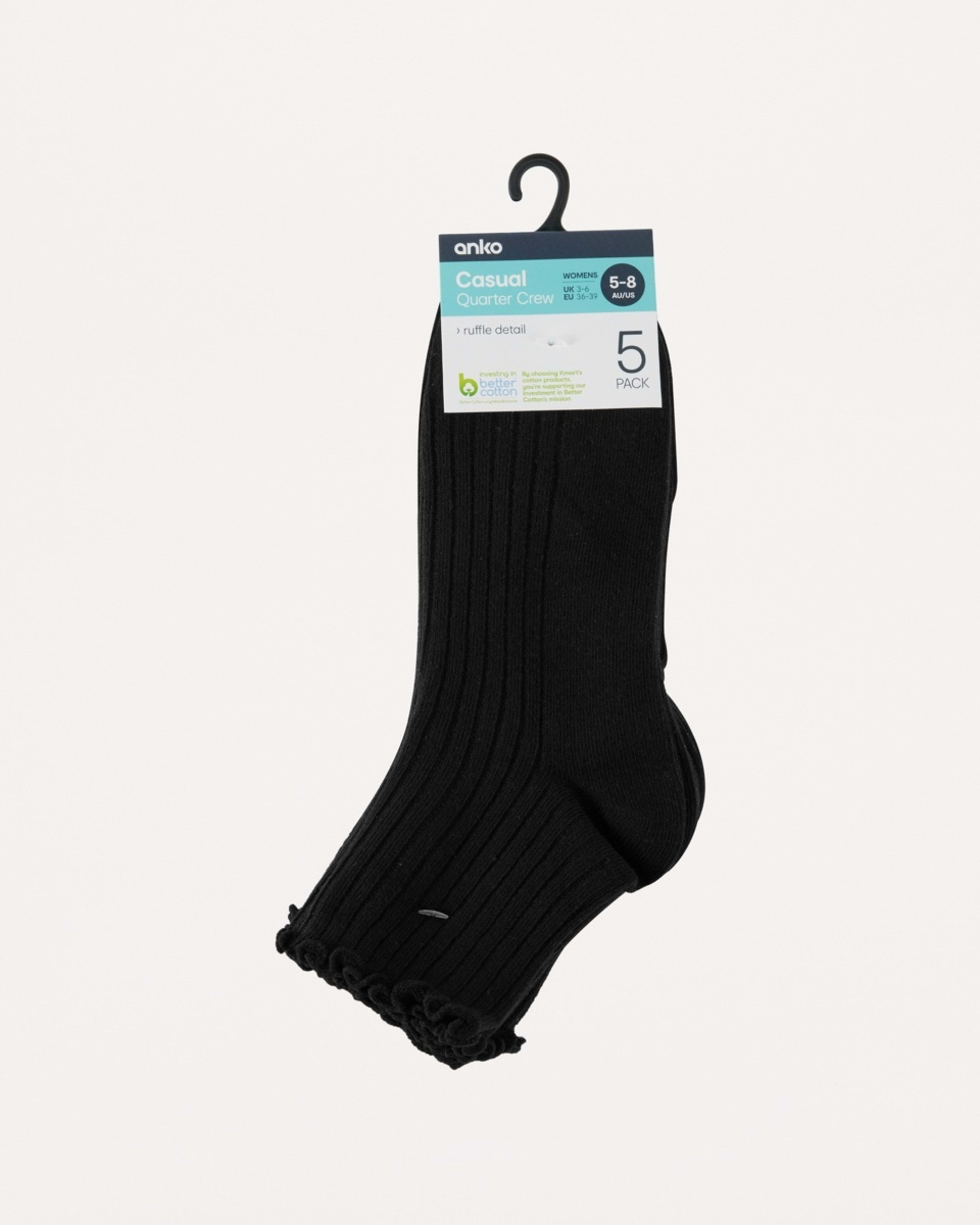 3 5 Pack Frill Quarter Crew Socks BLACK, 3 of 3