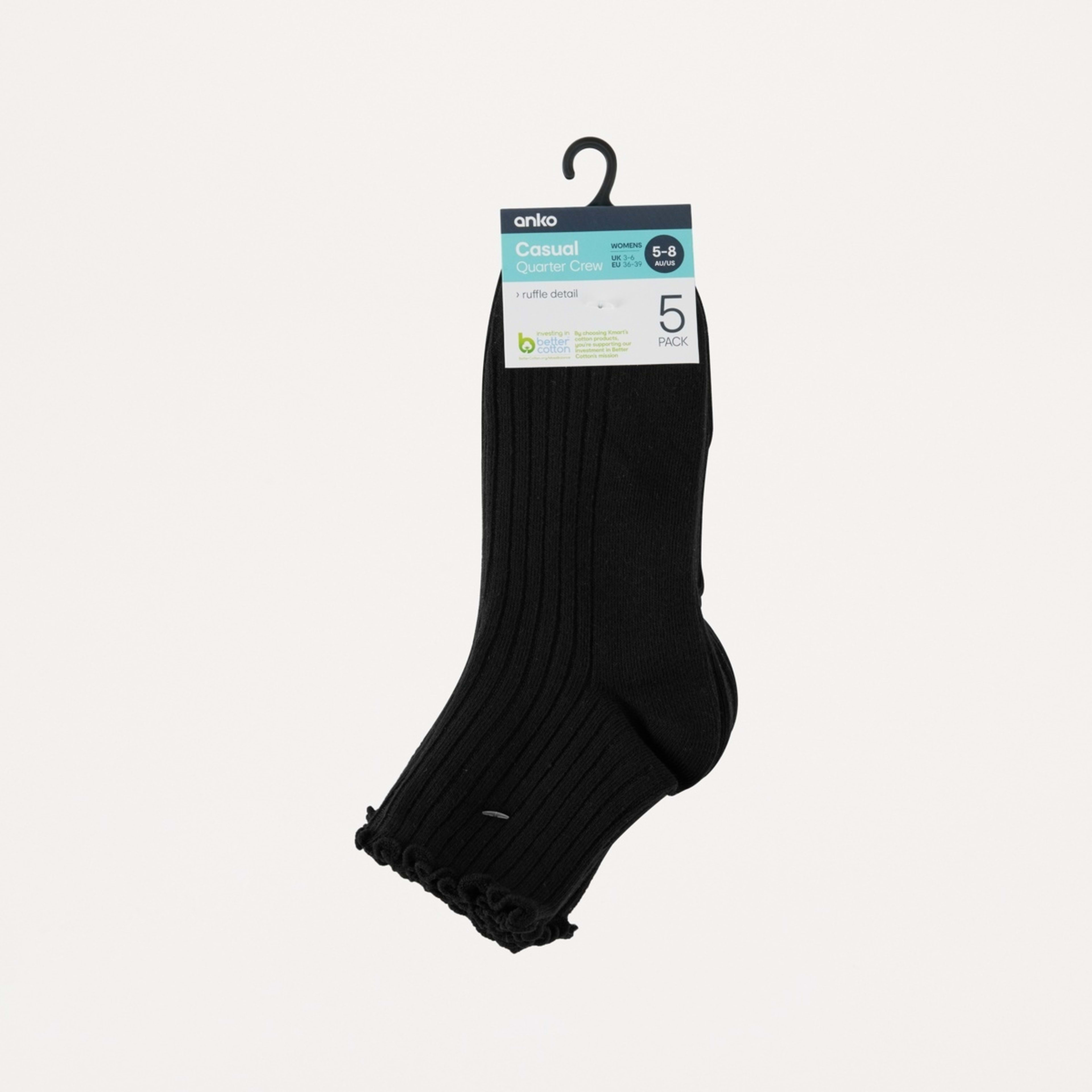 3 5 Pack Frill Quarter Crew Socks Black, 3 of 3