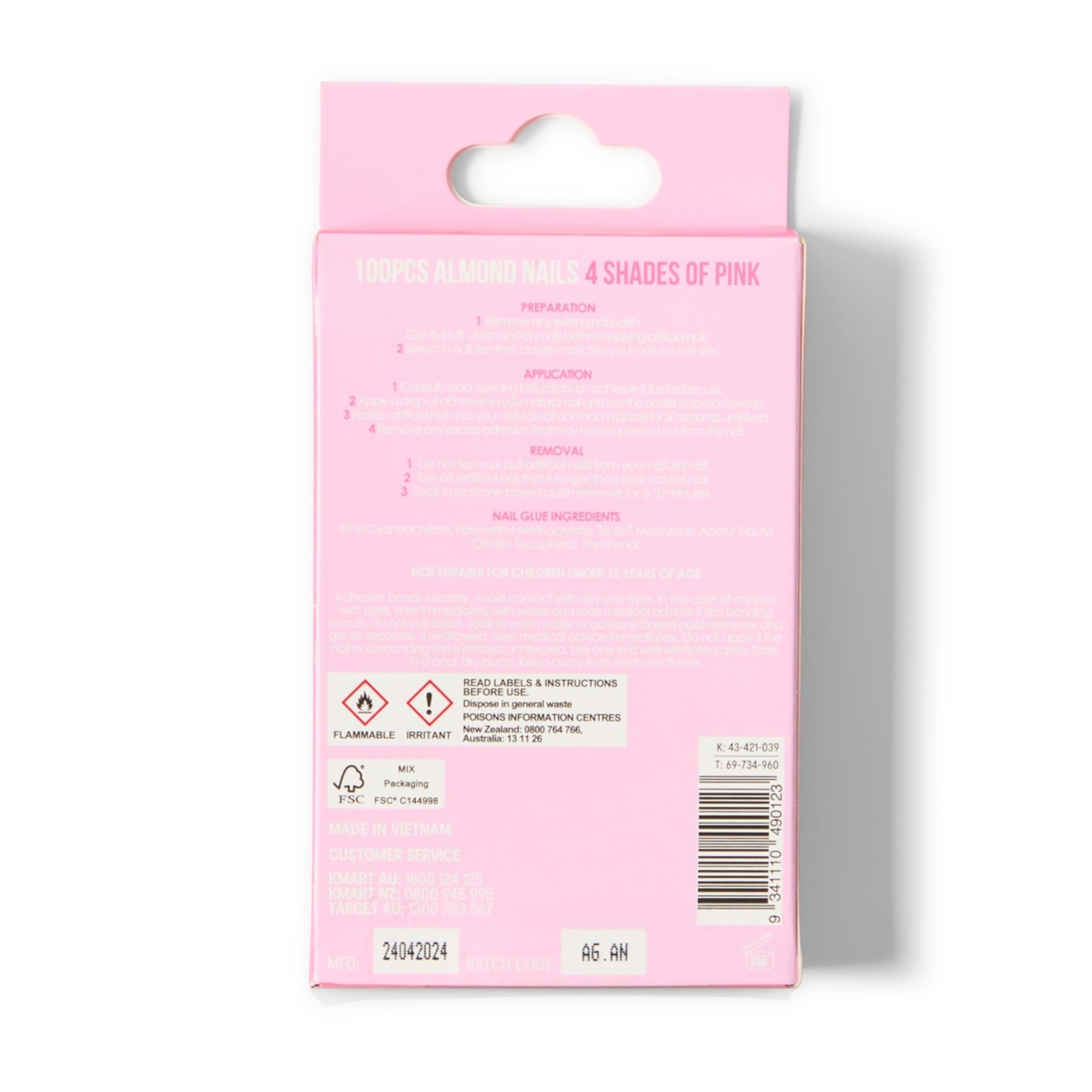 2 OXX Cosmetics 100 Pack Artificial Nails with Adhesive - Almond Shape, Pink, 2 of 6