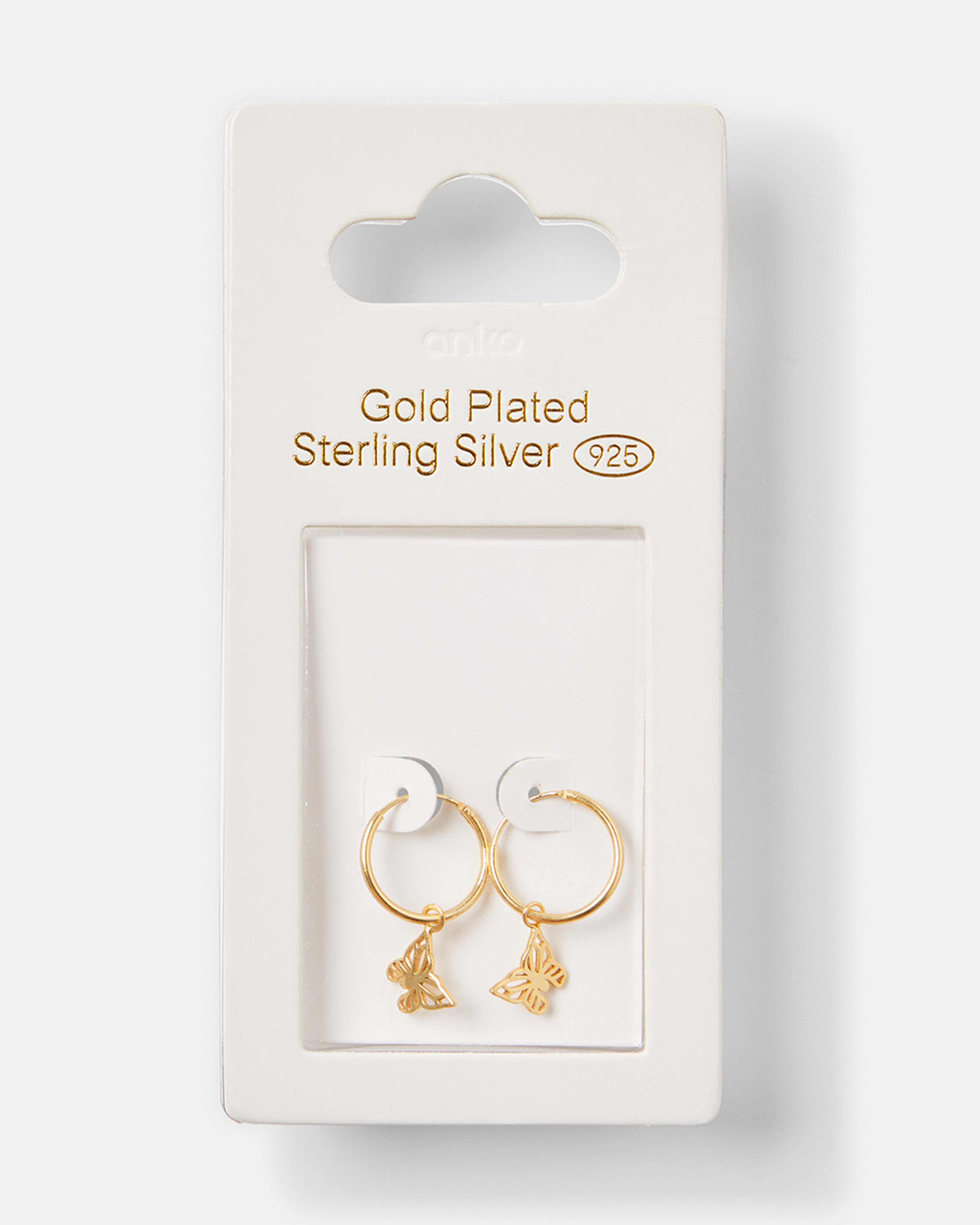 Gold Plated Sterling Silver Butterfly Hoop Earrings Kmart