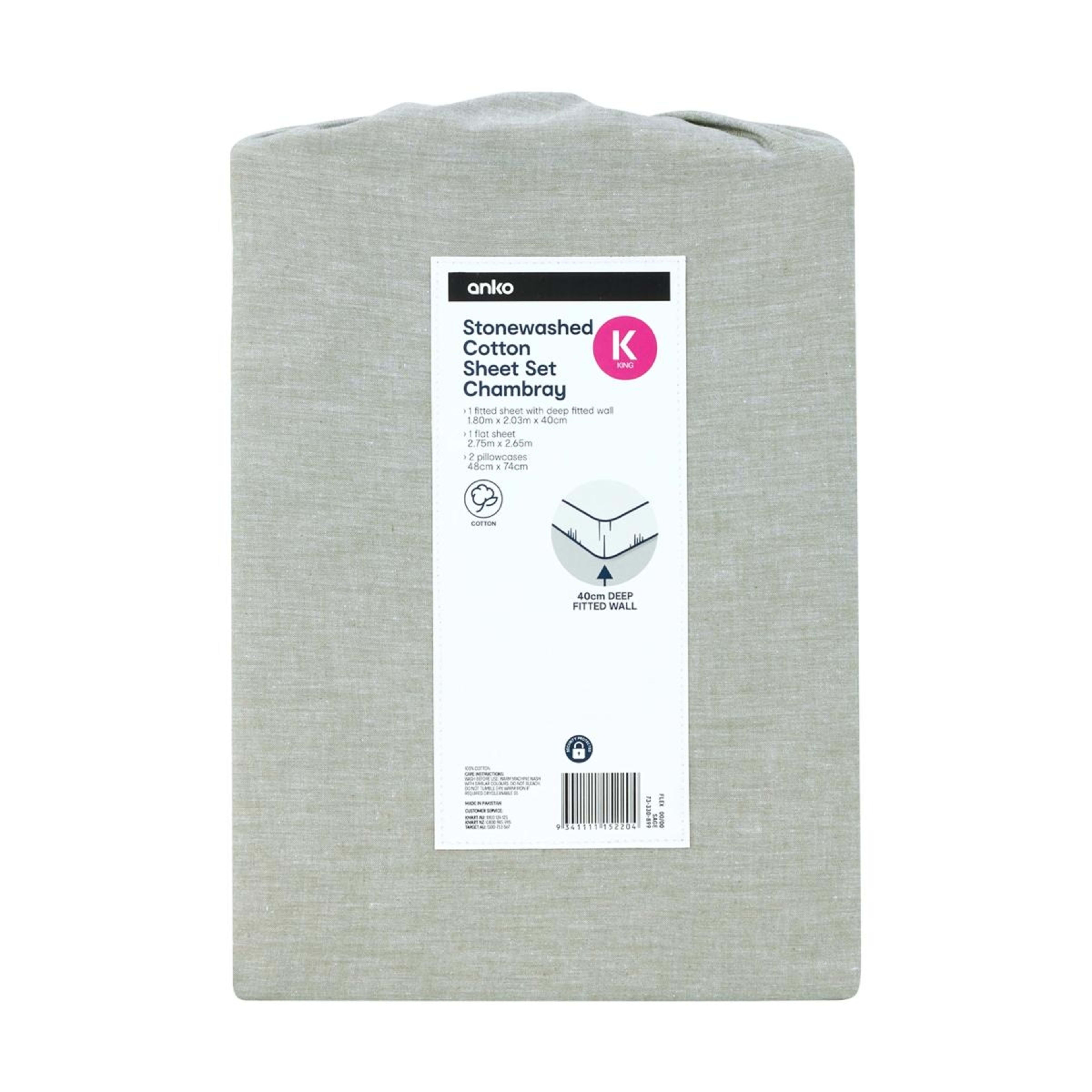 7 Stonewashed Chambray Cotton Sheet Set - King Bed, Sage, 7 of 7