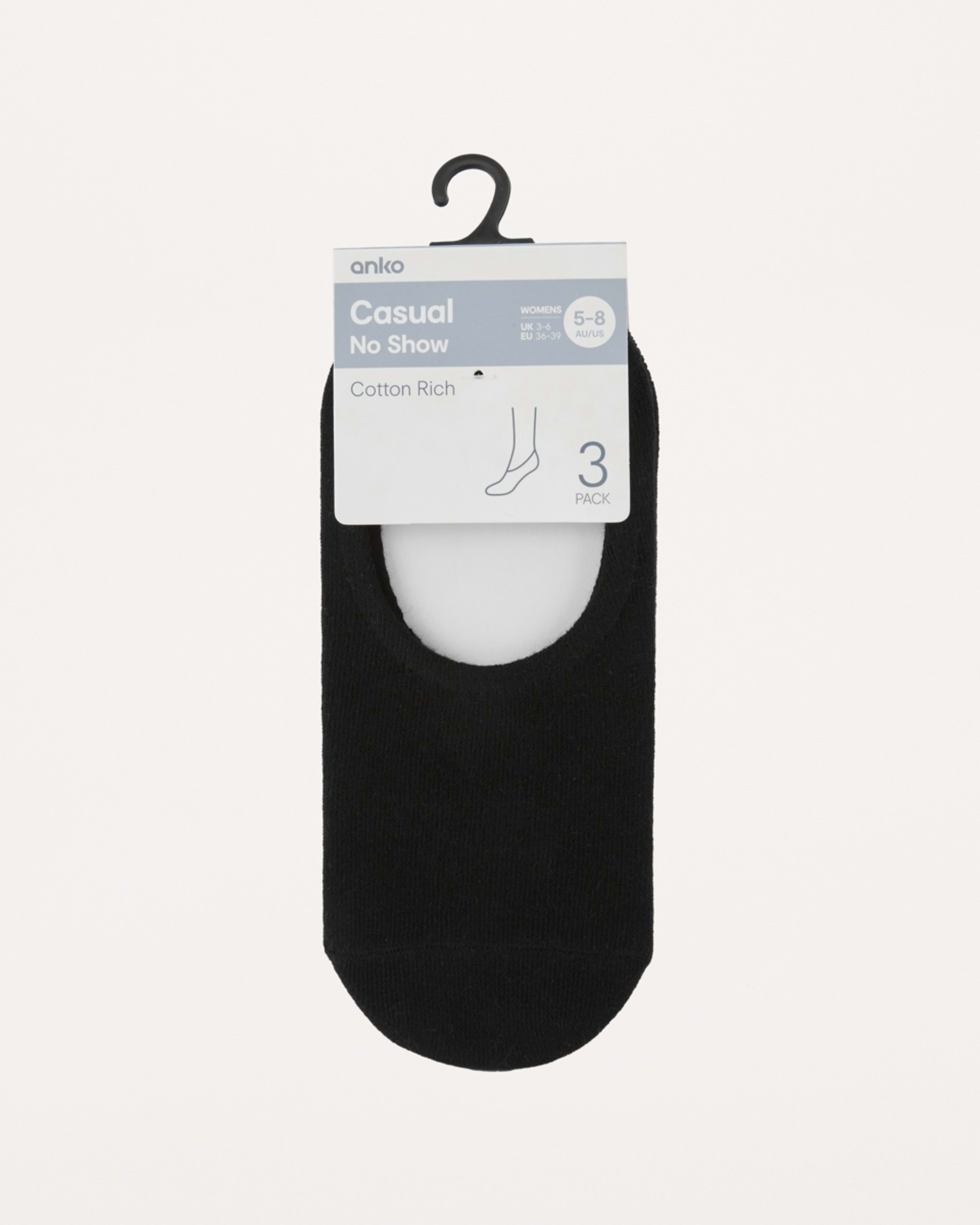 3 3 Pack No Show Socks BLACK, 3 of 3