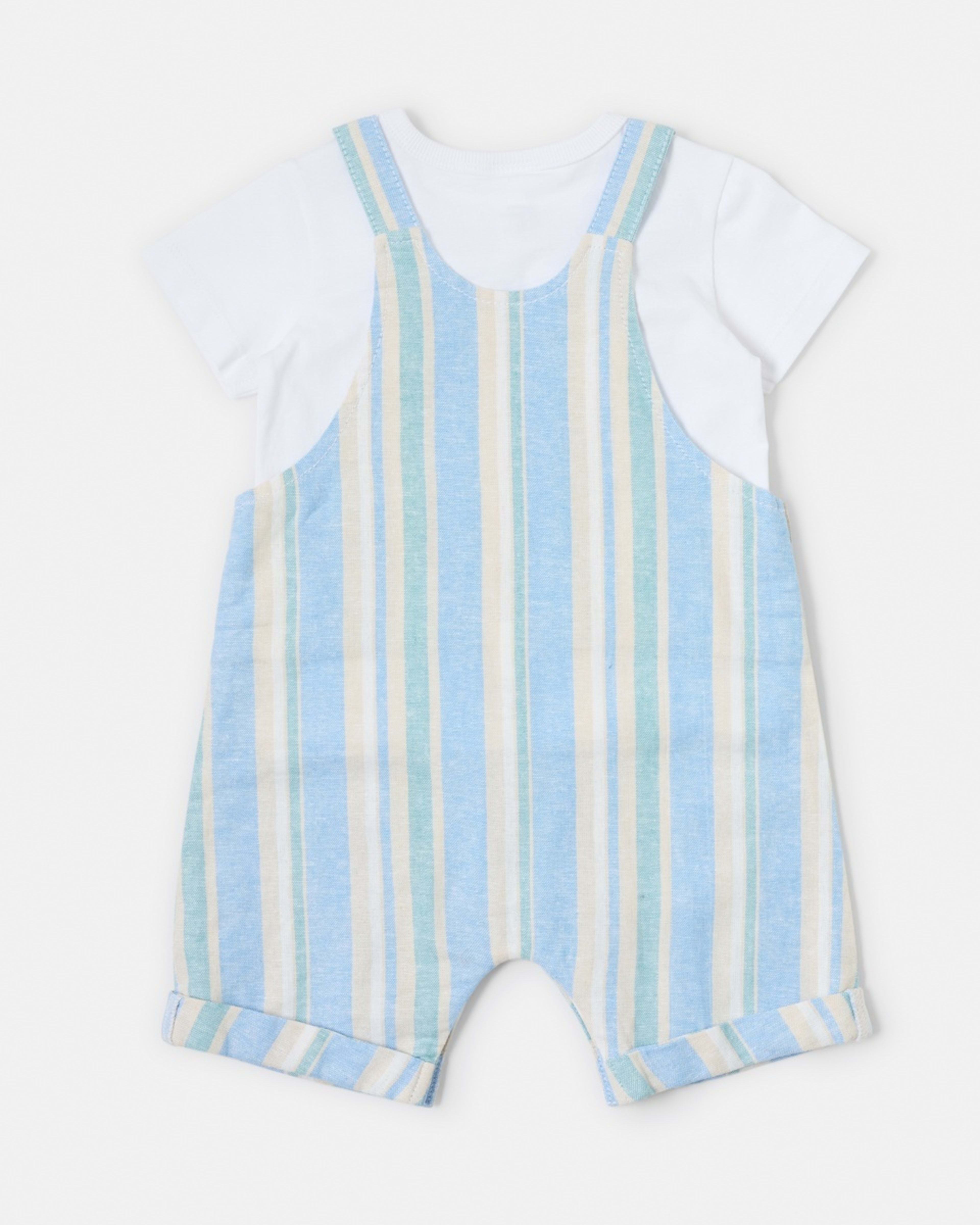 2 Woven Dungaree Set Blue Strp, 2 of 6