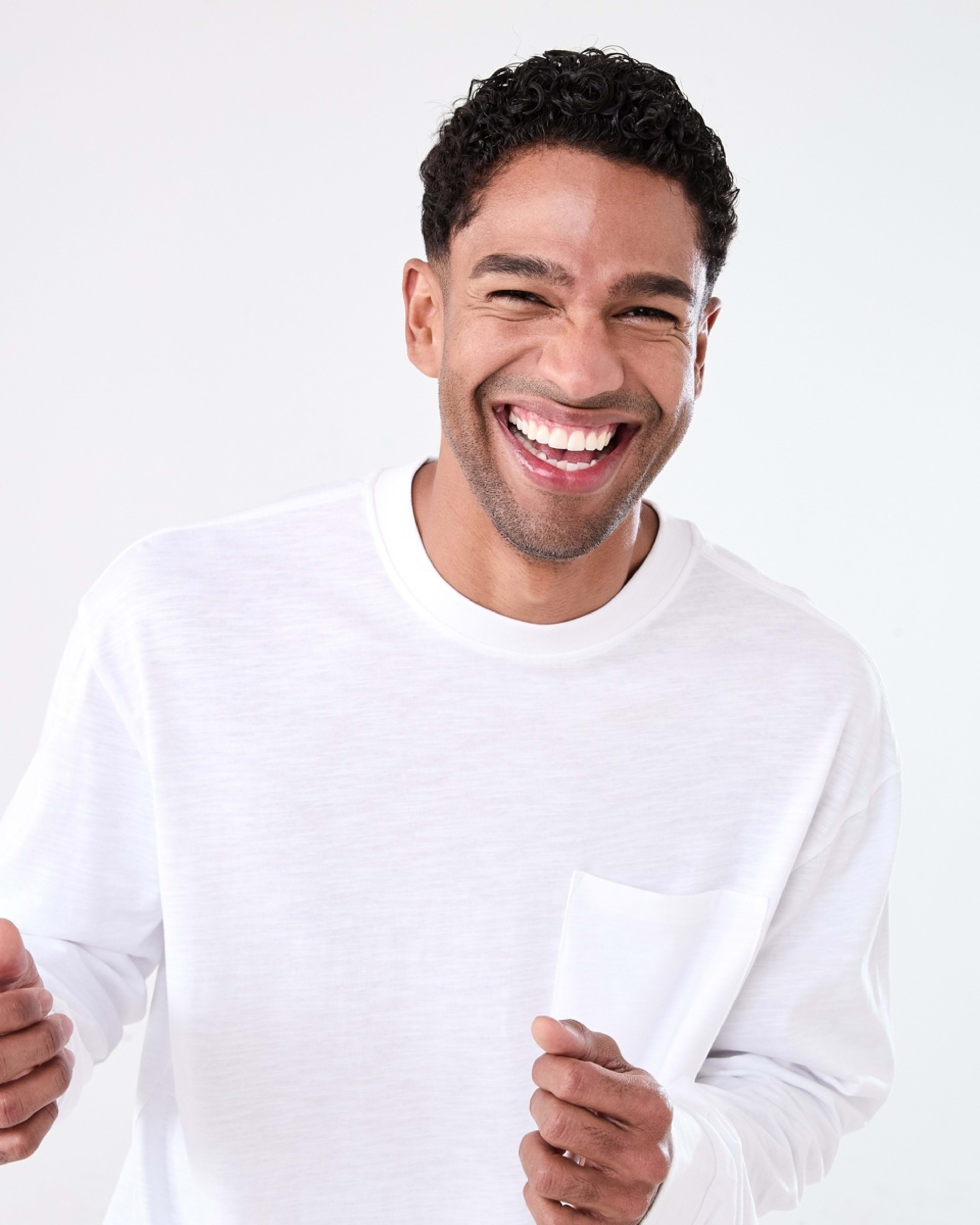 4 Long Sleeve Oversized Slub Pocket T-shirt WHITE, 4 of 6