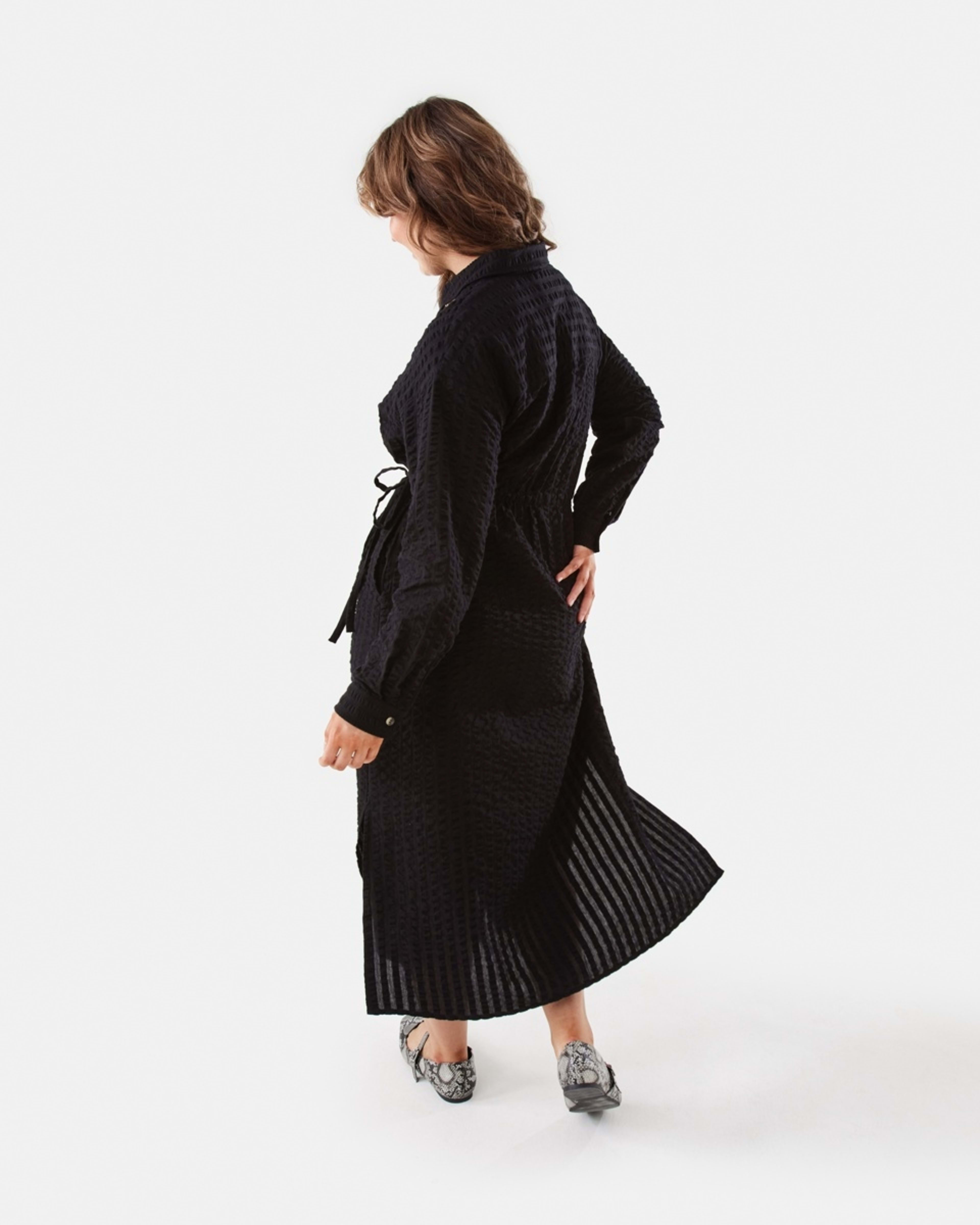 3 Long Sleeve Ruched Front Midi Shirt Dress Black, 3 of 7