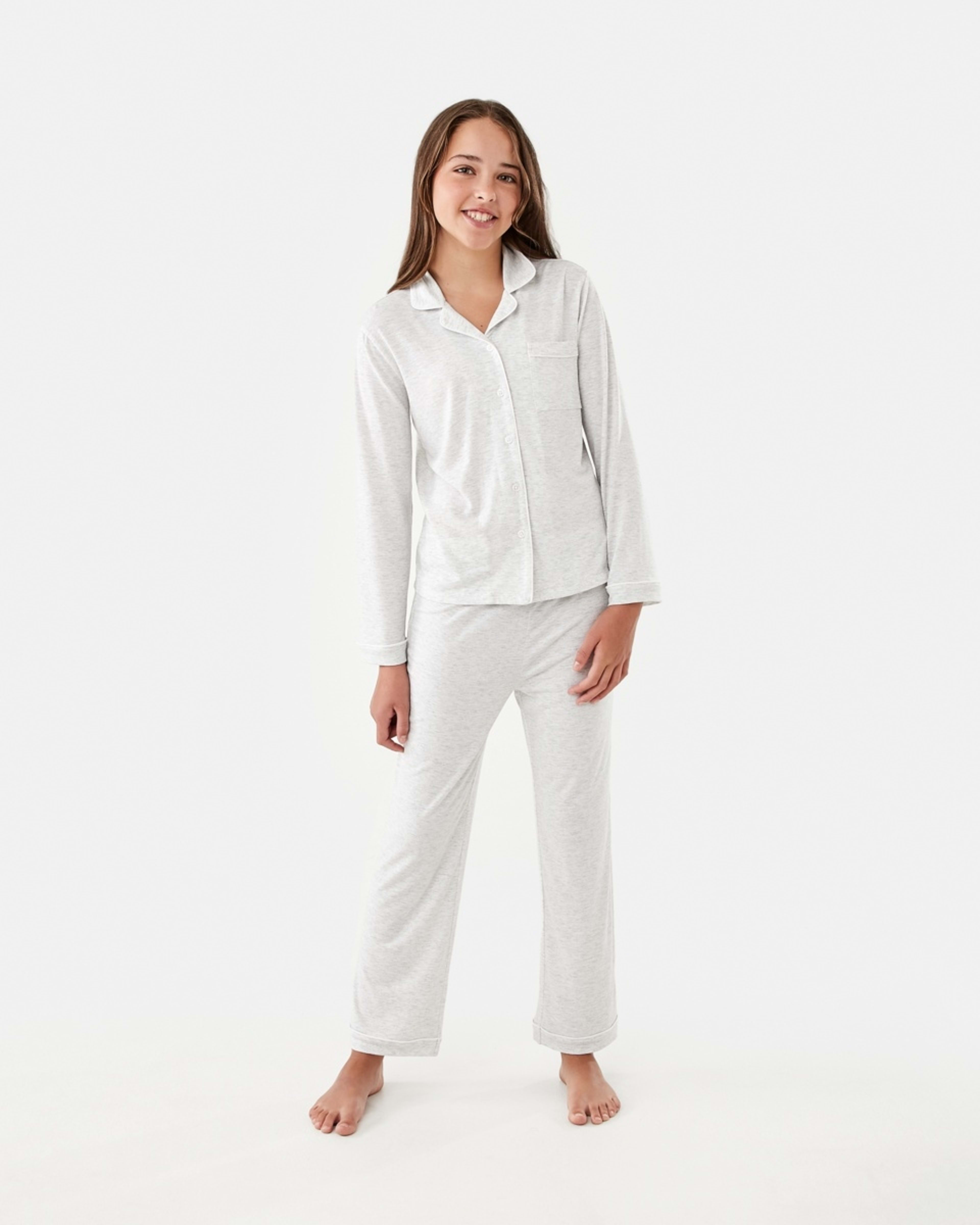 1 Long Sleeve Button Through Pyjama Set White Marle, 1 of 10