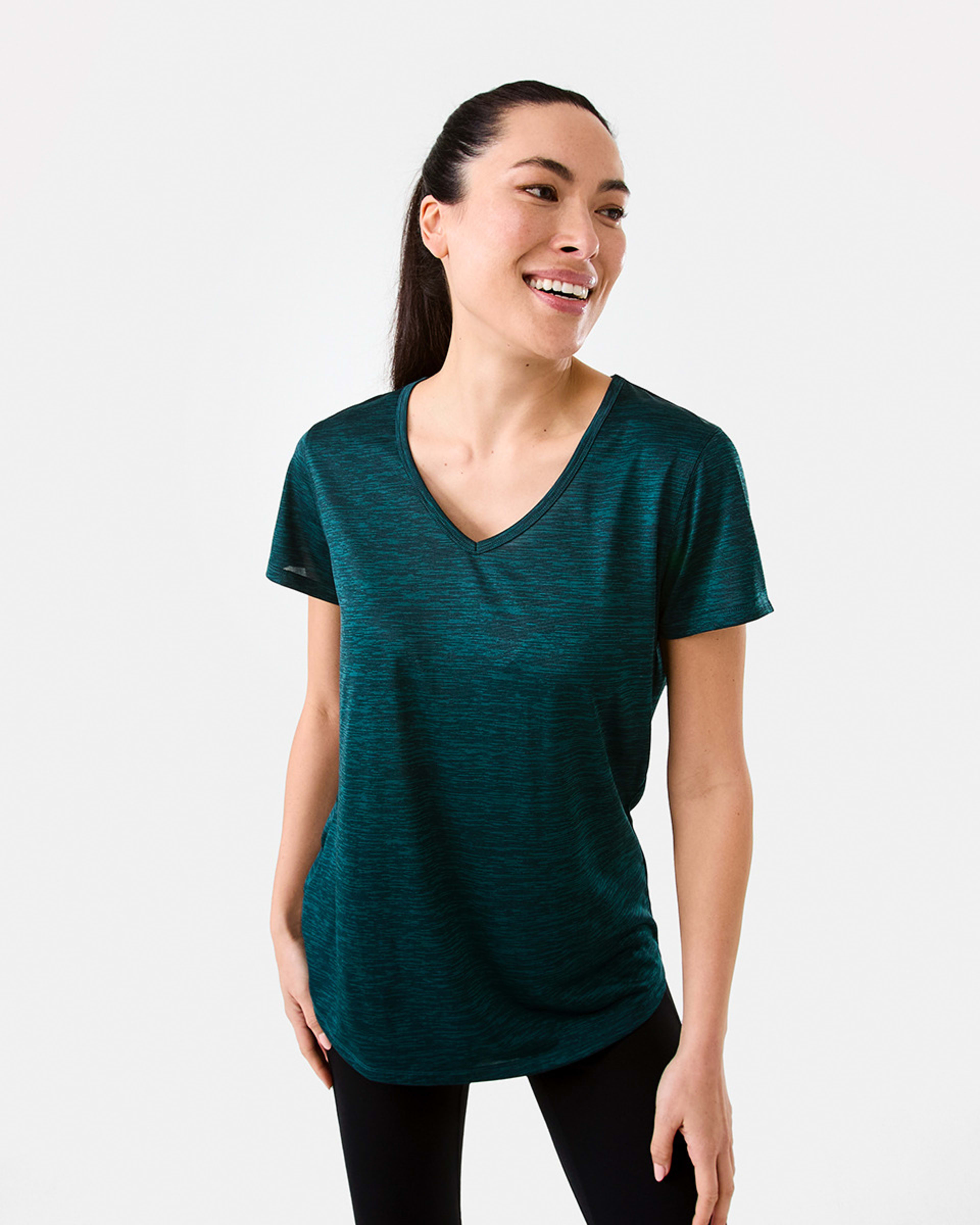 1 Active Womens Short Sleeve Core V-Neck T-shirt DEEP TEAL BLACK, 1 of 5