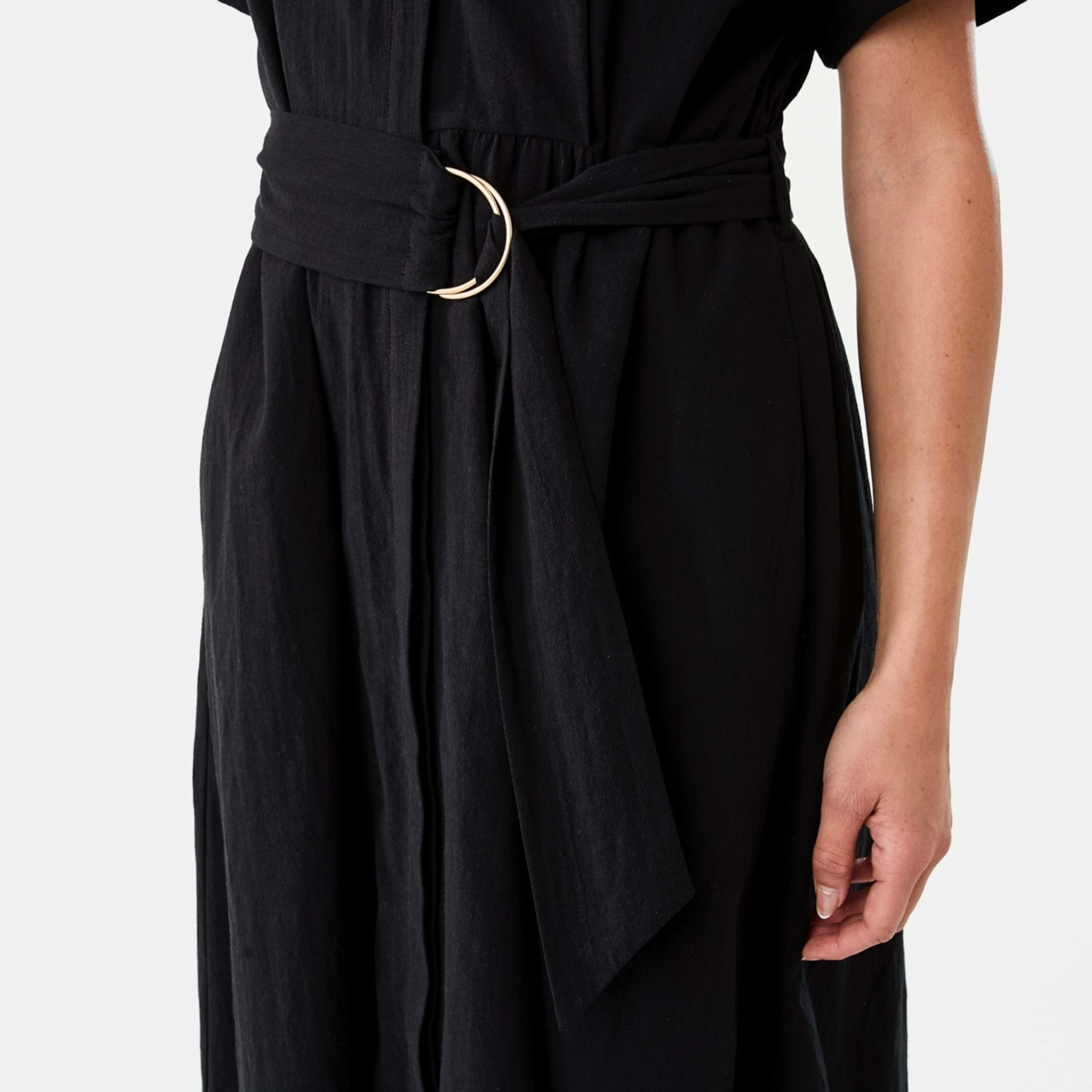 7 Short Sleeve Belted Midi Dress Black, 7 of 8