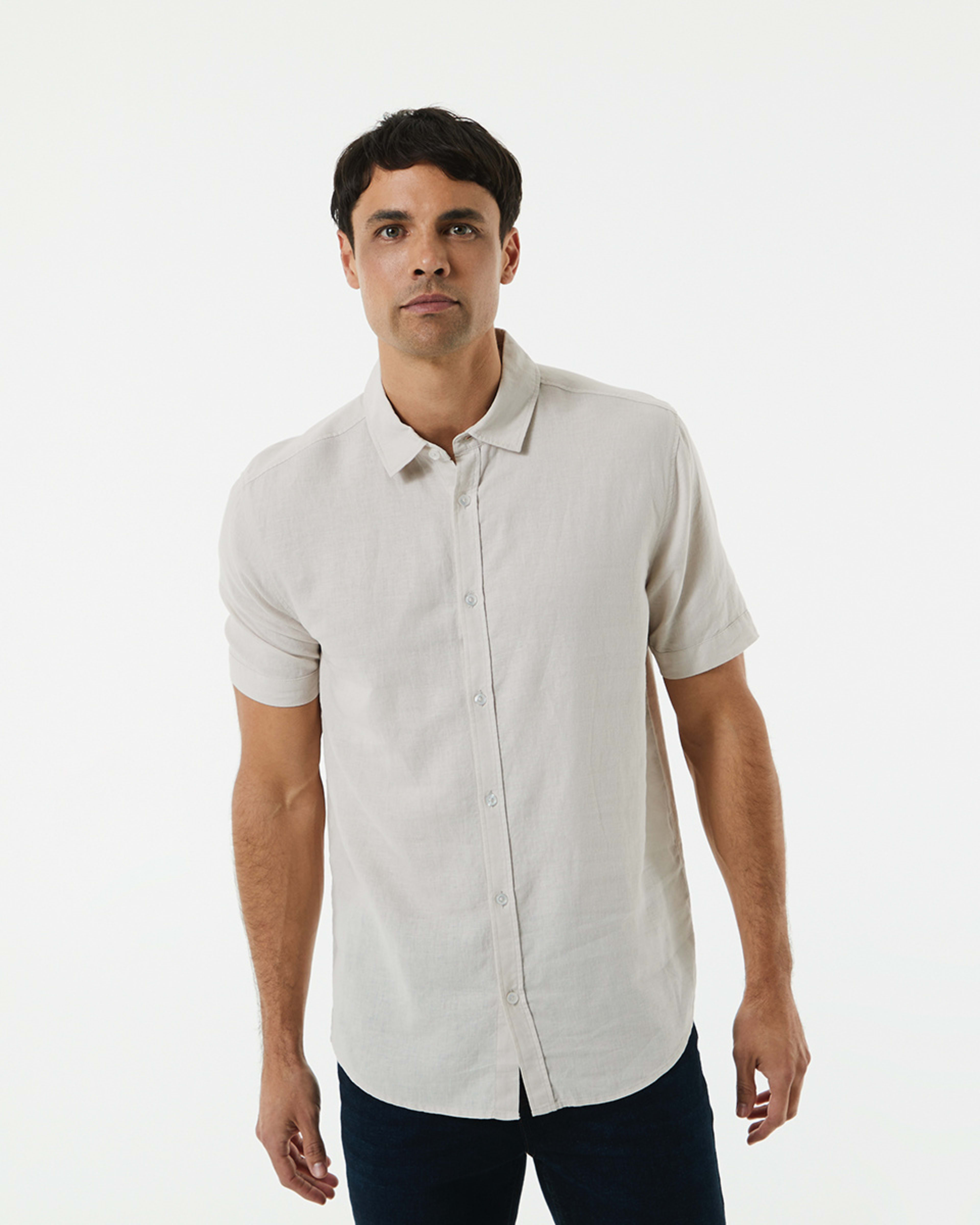 Short Sleeve Solid Linen Blend Shirt - Kmart